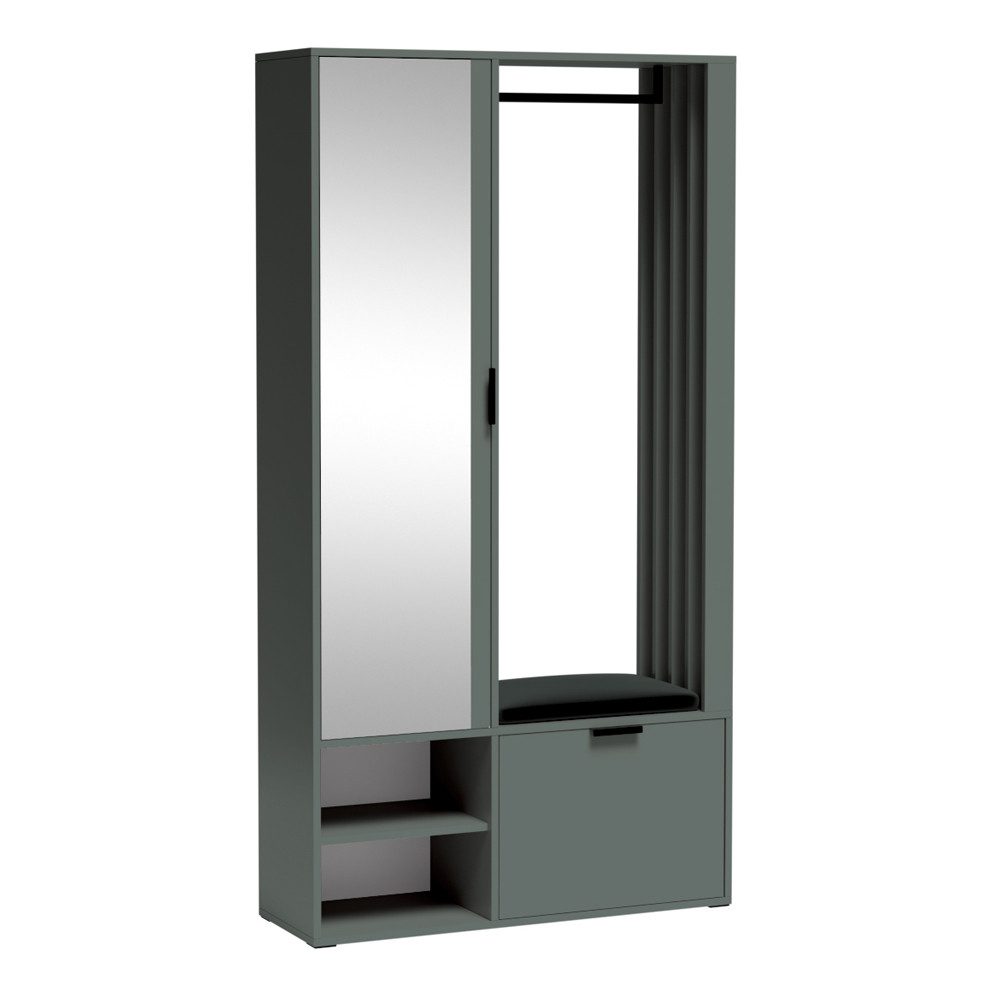 Lomadox Garderobe MINSTER-161, 100 cm breit in grün mit Spiegel, Schuhschrank, Kleiderstange, Klappe