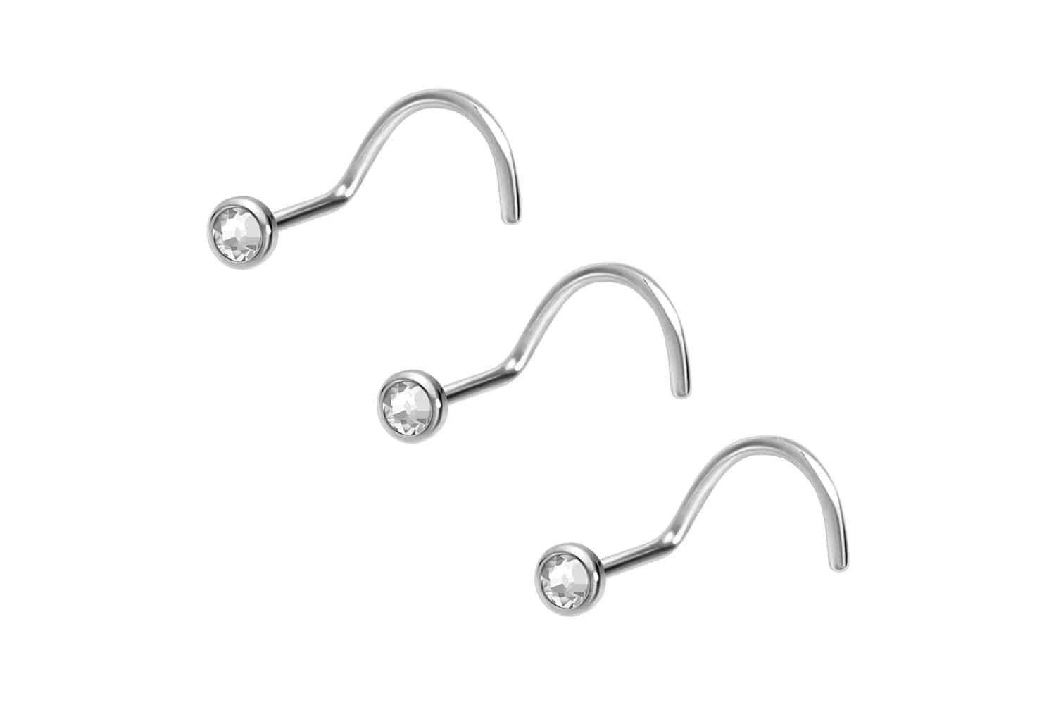 PIERCINGLINE Nasenpiercing SET Chirurgenstahl Nasenstecker Spirale FLACHE KRISTALLDISC (Nasenstecker, 3er Set)