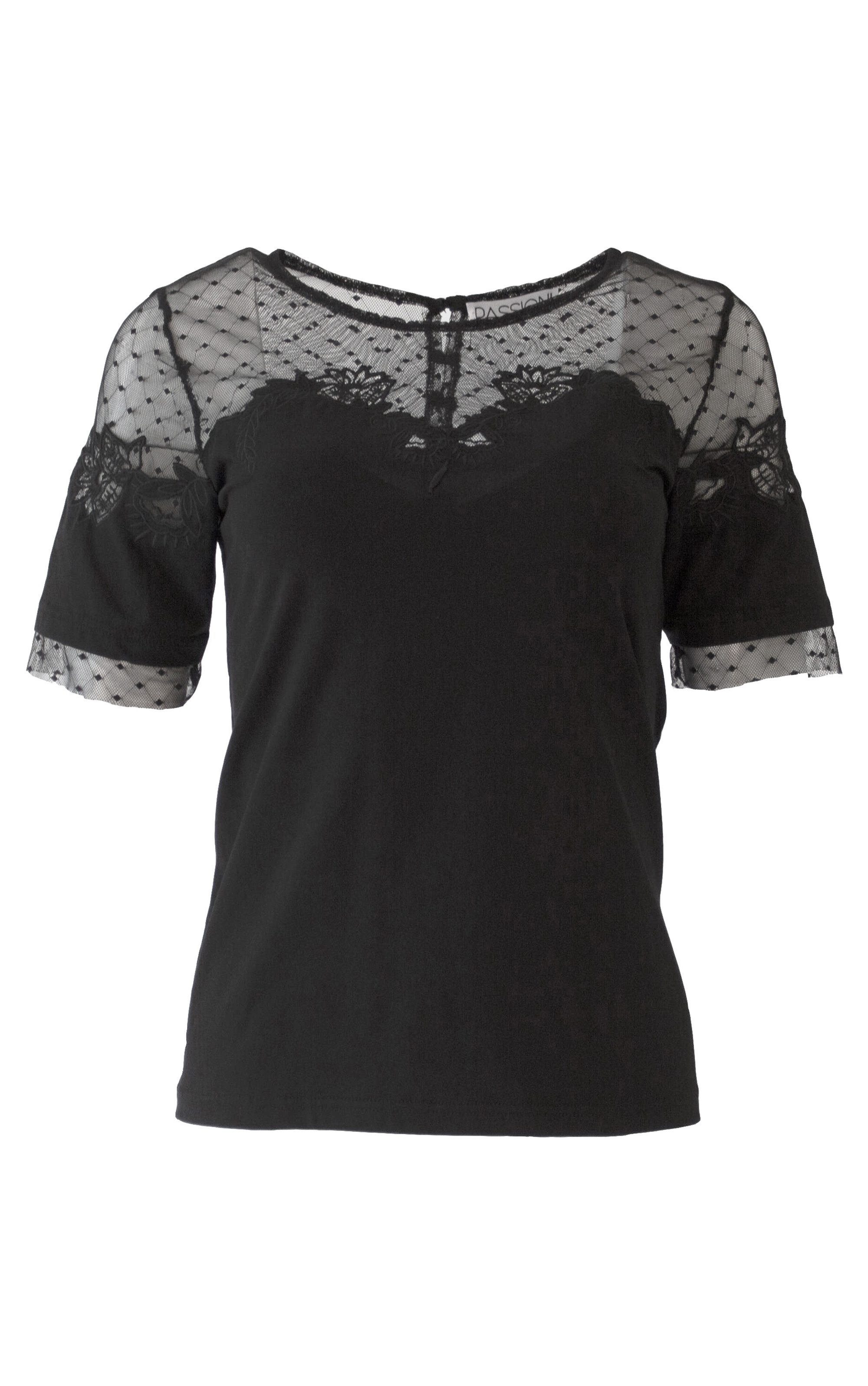 Passioni Kurzarmshirt mit feinem Spitzendetail günstig online kaufen