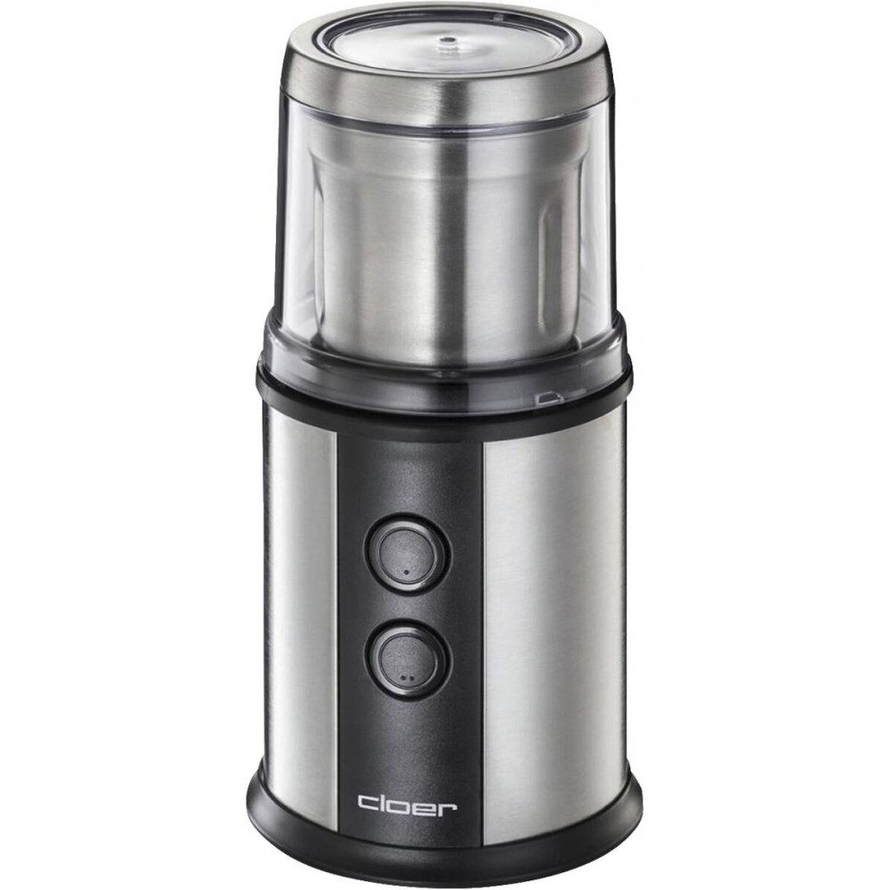 Cloer Kaffeemühle Cloer Kaffee- und Gewürzmühle 7419 Edelstahl-Schwarz, 2 Edelstahlbehälter für vielseitige Nutzung