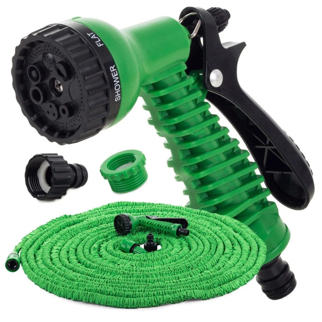 VERK GROUP Gartenschlauch Flexibler Gartenschlauch 15–60 m mit Brause 7 Funktionen, (Gartenschlauch-Set, Flexibler Gartenschlauch mit 7-fach Sprühpistole und Wasserhahnadapter), Flexibel und dehnbar; 7-fach Sprühpistole; Schnellanschluss;