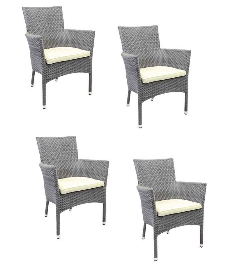 Konway Stapelstuhl MILANO (4 St), 4x KONWAY® MILANO Stapelsessel granit + Sitzkissen Polyrattan Sessel