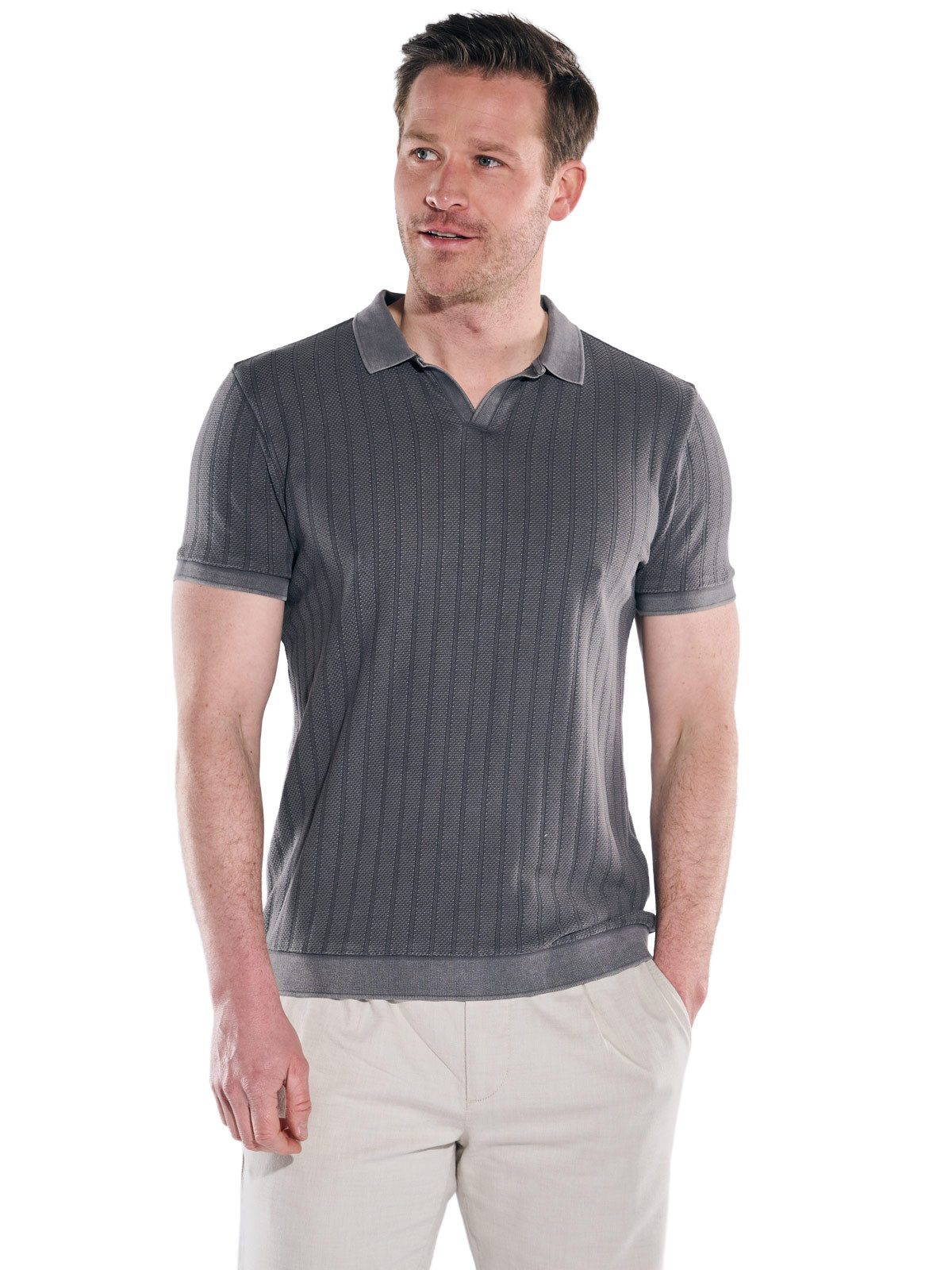 Engbers Poloshirt Herren Poloshirt mit eingewebten Streifen, Dunkelgrau günstig online kaufen