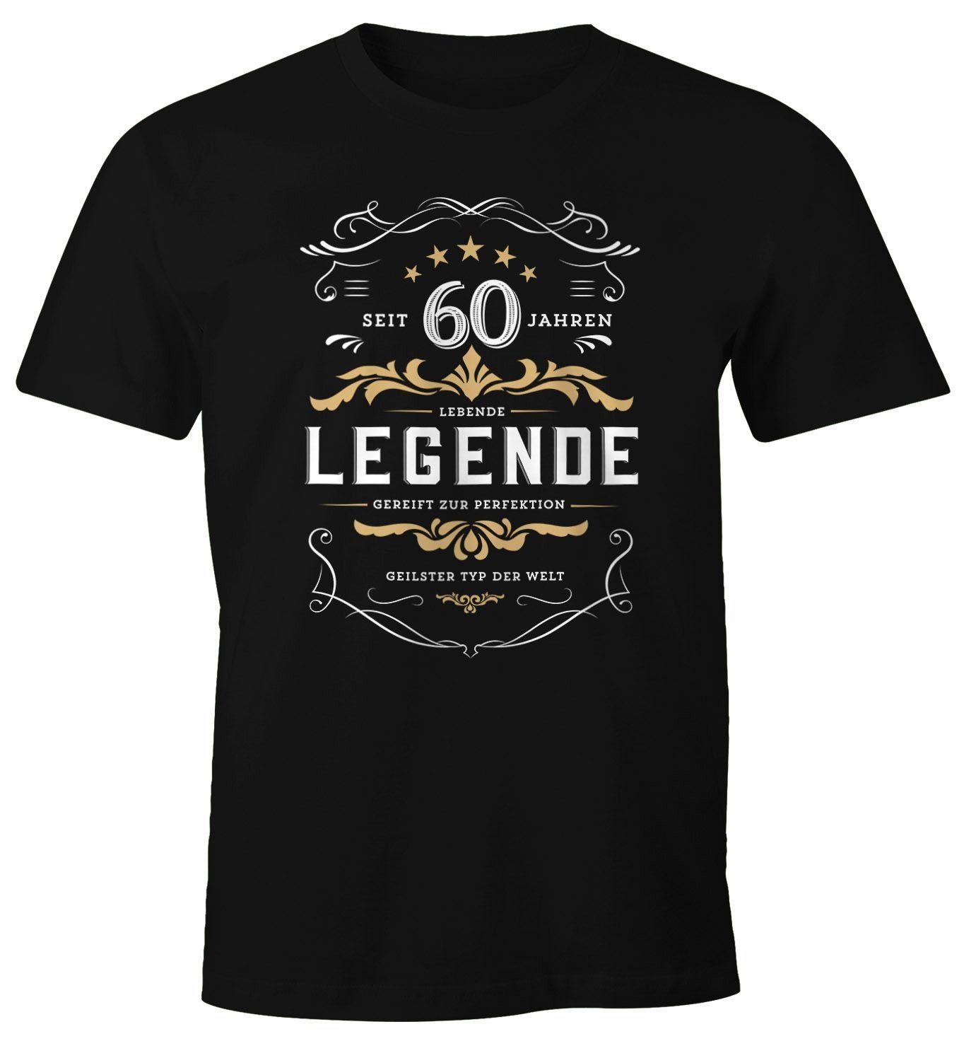 Herren mit Geschenk schwarz Print Geburtstag Print-Shirt 30-80 Lebende T-Shirt MoonWorks Jahre Legende Moonworks® 60