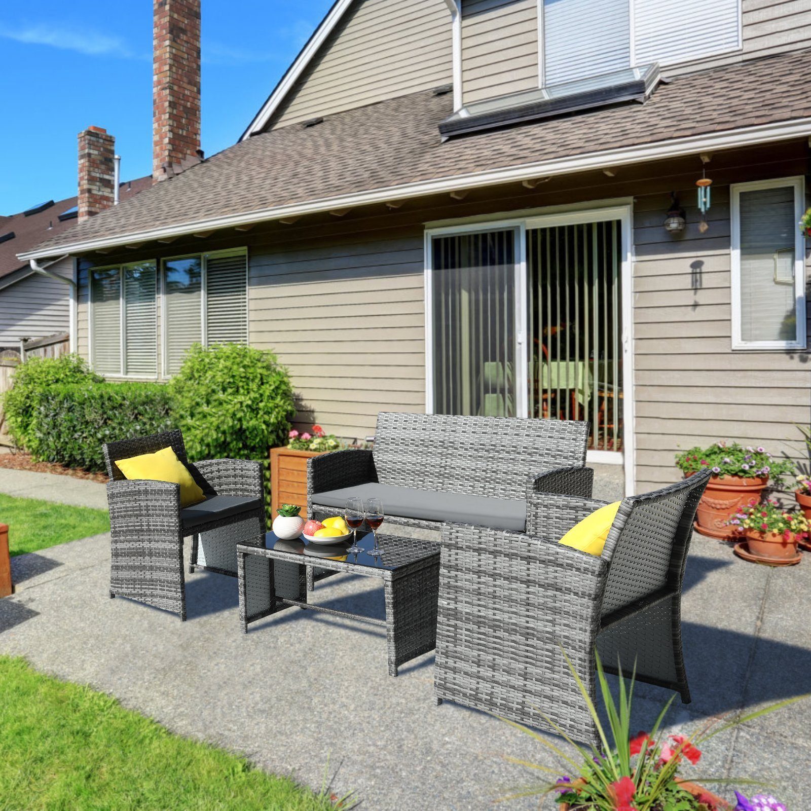 TLGREEN Gartenlounge-Set 4-teiliges Rattan Gartenmöbel Set,für günstig online kaufen