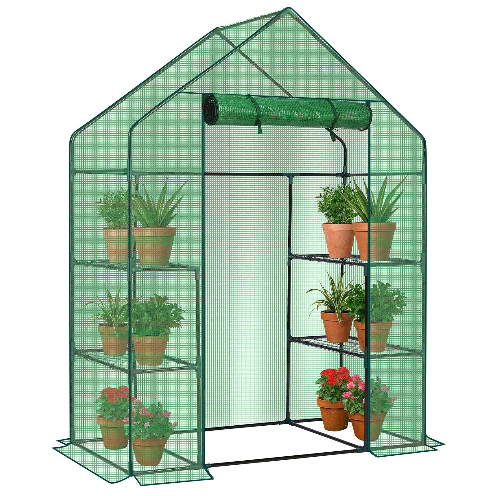 LALAHO Foliengewächshaus mit PE Gitterfolie Gewächshaus Treibhaus 143 x 73 x 195 cm, mit 4 Regalböden, Treibhaus für Garten, Tomatengewächshaus