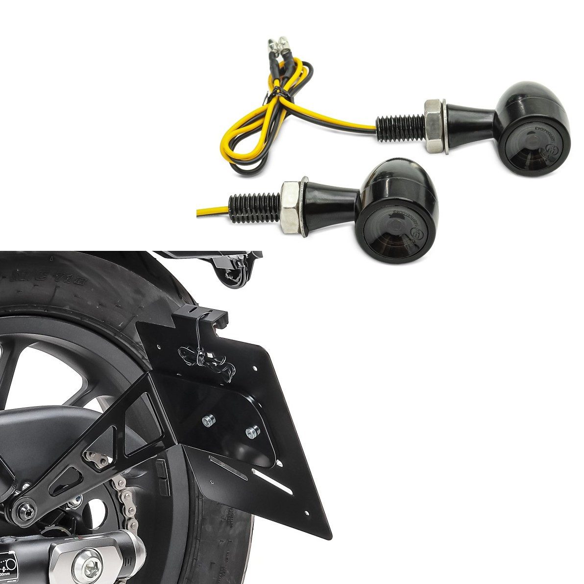 Lumitecs Halter Seitlicher Kennzeichenhalter + LED Blinker BL18 mit E-Prüfzeichen vorn