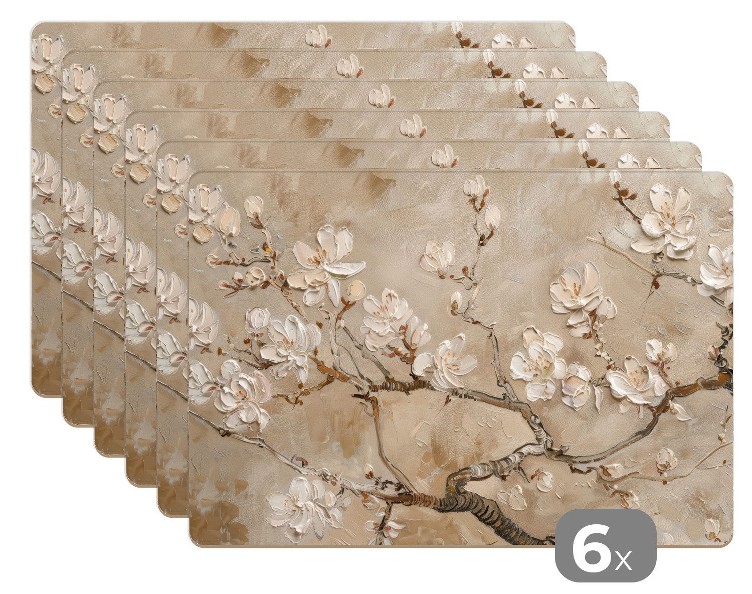 MuchoWow Platzset Blumen - Modern - Beige - Weiß - Blüte, (6-St), Platzsets, Tischset, Abwaschbar, Tischsets, Platzdeckchen