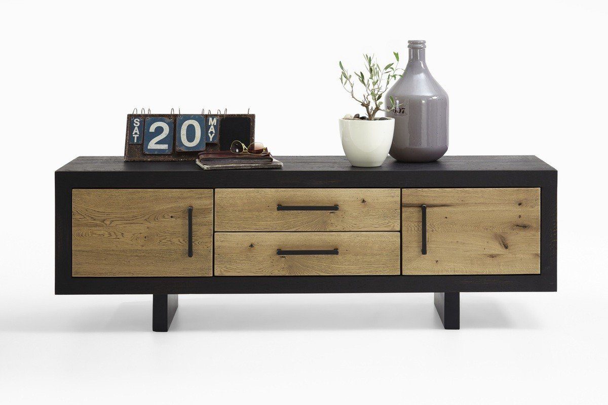 Kasper-Wohndesign TV Board Massivholz mit 2 Schubladen und 2 Türen »GONA« - Kasper-Wohndesign