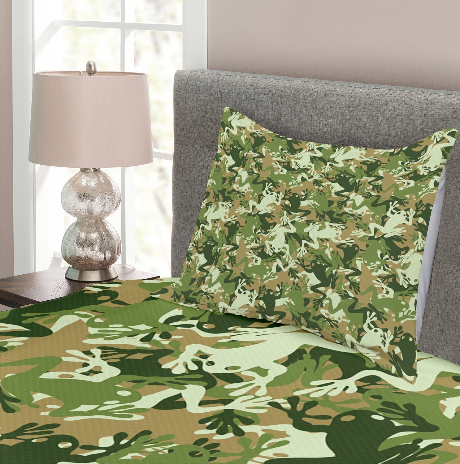 Waschbar, Abakuhaus, Kissenbezügen Schädel-Camouflage-Design Tagesdecke mit Frosch Set