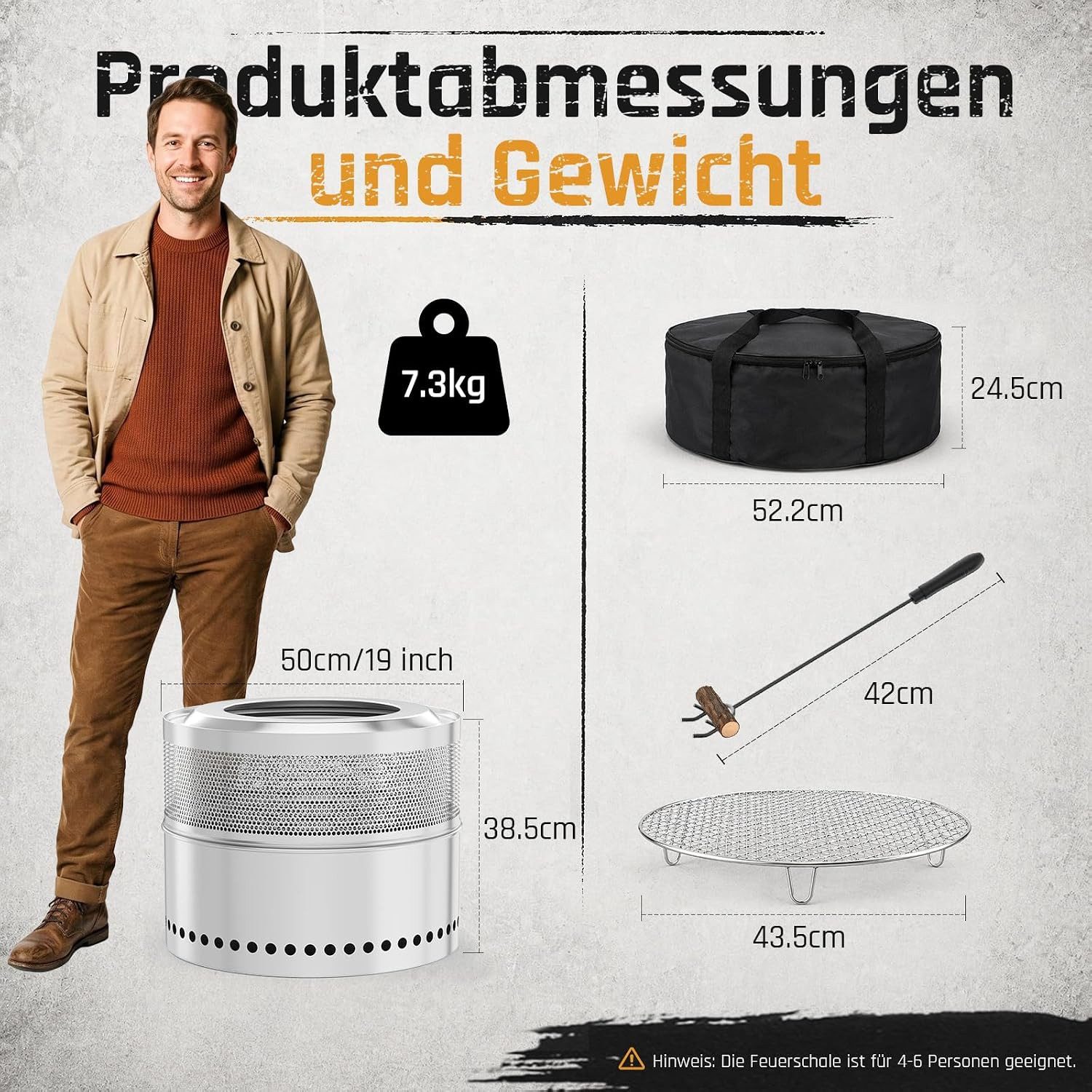 TLGREEN Feuerschale Raucharme Feuerschale 50 cm aus Edelstahl, (doppelwandiger Feuerkorb mit herausnehmbarer Ascheschale, 2‑in‑1 Outdoor‑Feuerstelle mit Grillro – Bild 2 von 5