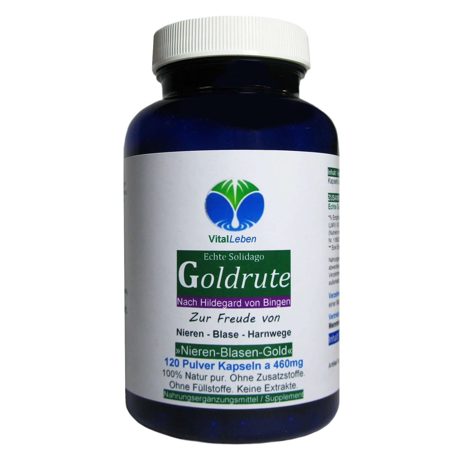 VitalLeben Echte Goldrute Solidago naturreines Goldrutenkraut ohne Zusatzstoffe Kapseln, 1 er Dose à 120 St., 55 g, Art. 26935-120