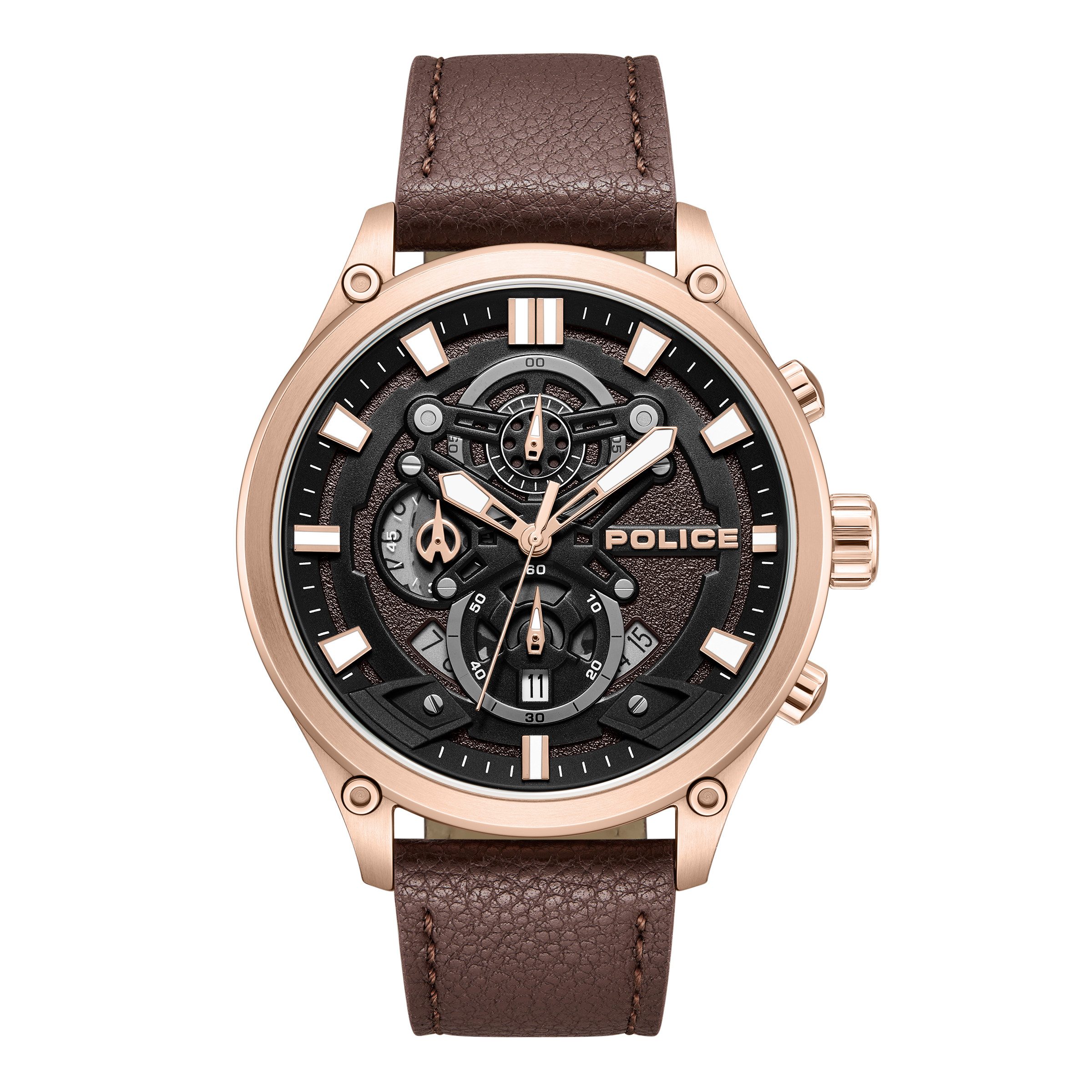 Police Chronograph Wadden PEWGC0054204, Quarzuhr, Armbanduhr, Herrenuhr, Lederarmband, analog, Tag