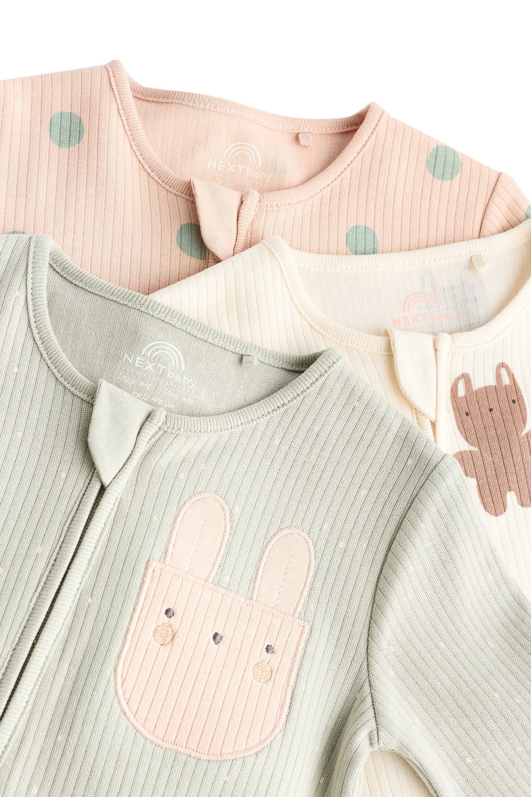 Next Schlafoverall Fußlose Baby-Schlafanzüge mit RV, 3er-Pack (3-tlg)