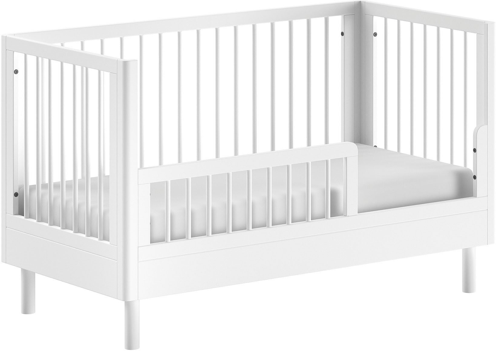 Vipack Babybett Forrest, aus massiver Buche weiß lackiert, zeitloses Design, 3-fach höhenverstellbarer Lattenrost, sehr stabil gebaut