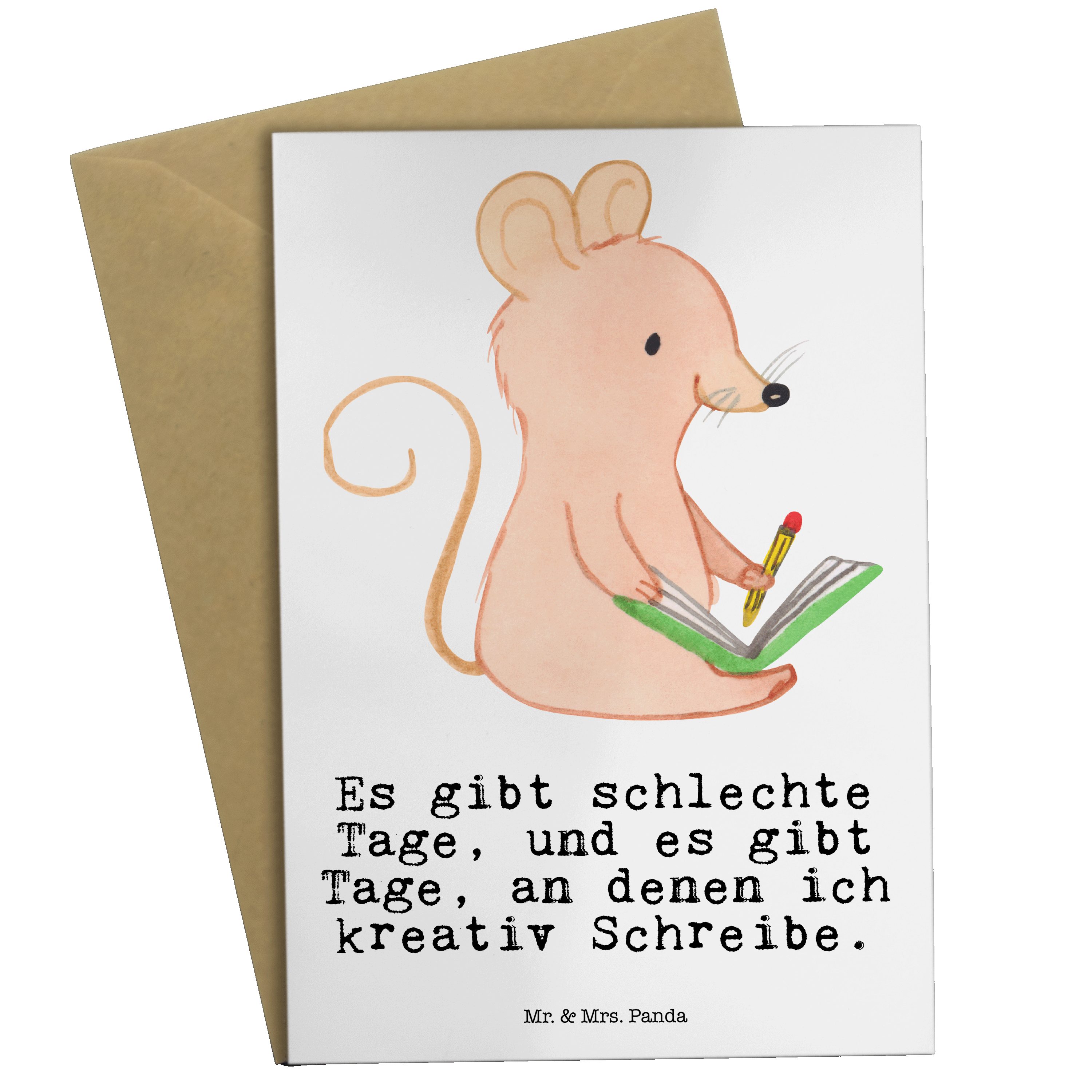 Mr. & Mrs. Panda Grußkarte Maus Kreatives Schreiben Tage - Weiß - Geschenk, Dankeschön, Einladun