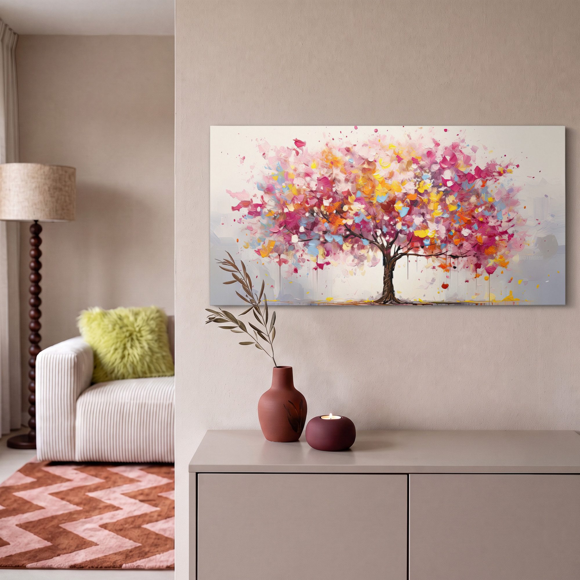OneMillionCanvasses® Leinwandbild Panorama Aquarell - Baum - Kunst - Abstrakt, Fotodruck (1 St), Wandbild, Deko Schlafzimmer Wohnzimmer Flur 40x20 cm – Bild 2 von 5