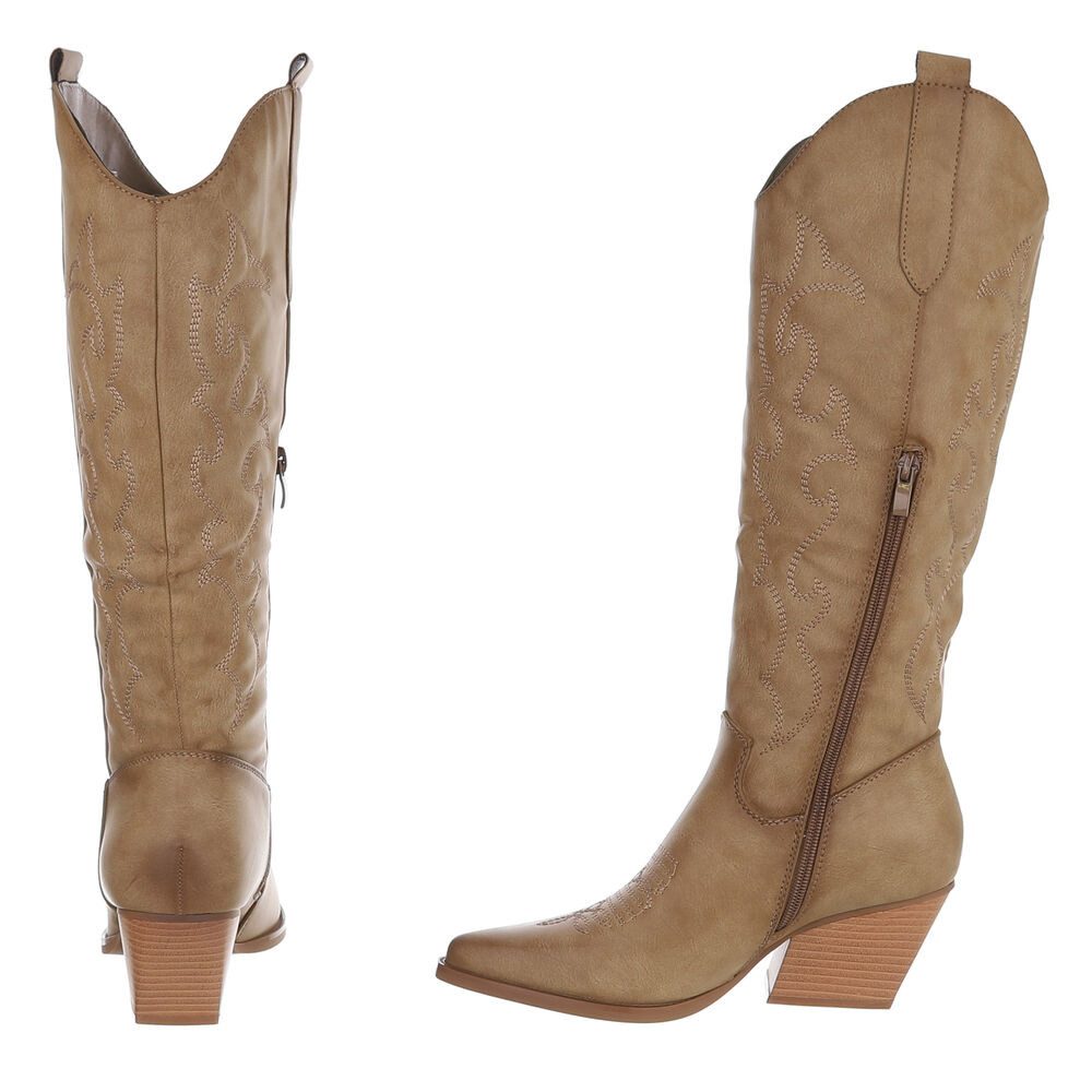 Ital-Design Elegante Stiefeletten mit hohem Absatz für Damen Westernstiefel (90153156) Blockabsatz Stiefel in Hellbraun – Bild 5 von 5
