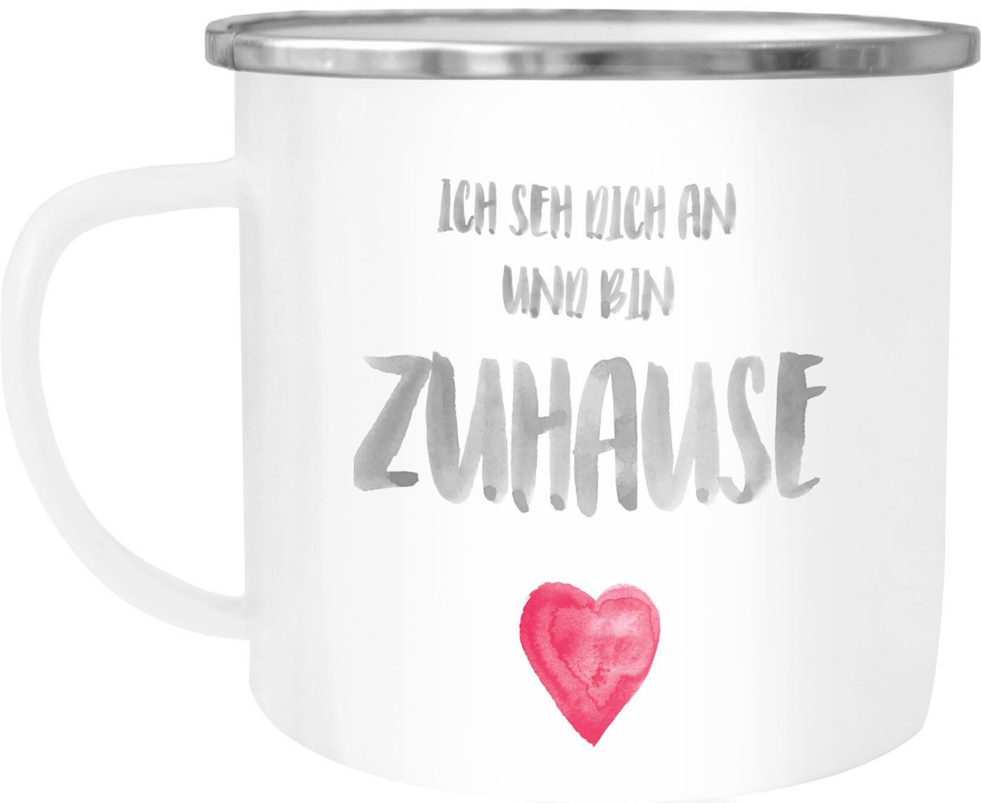 MoonWorks Tasse Emaille-Tasse Ich seh dich an und bin zuhause Herz Geschenk Liebe, Metall, emailliert und mit Aufdruck
