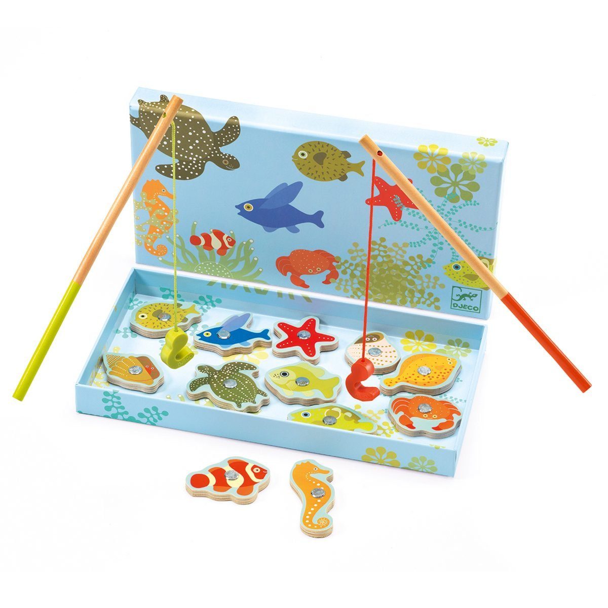 DJECO Spiel Angelspiel mit 2 Angeln und 12 Fischen
