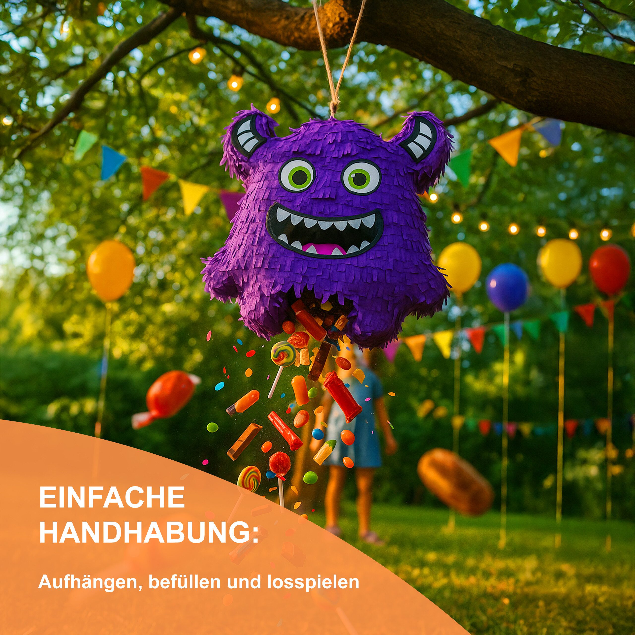 relaxdays Pinata Set Monster mit Stab und Maske – Bild 2 von 5