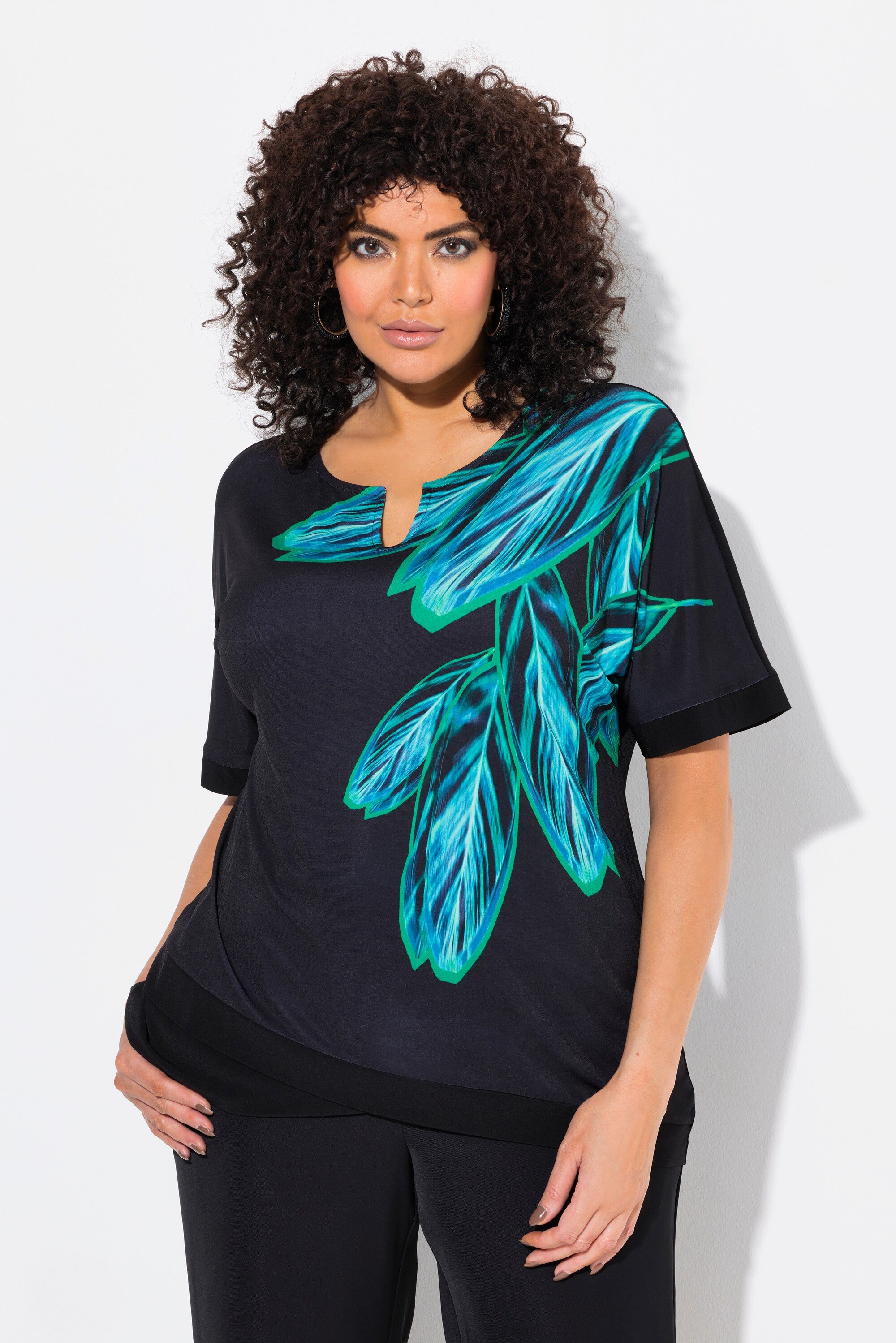Ulla Popken T-Shirt T-Shirt Blätter Oversized günstig online kaufen