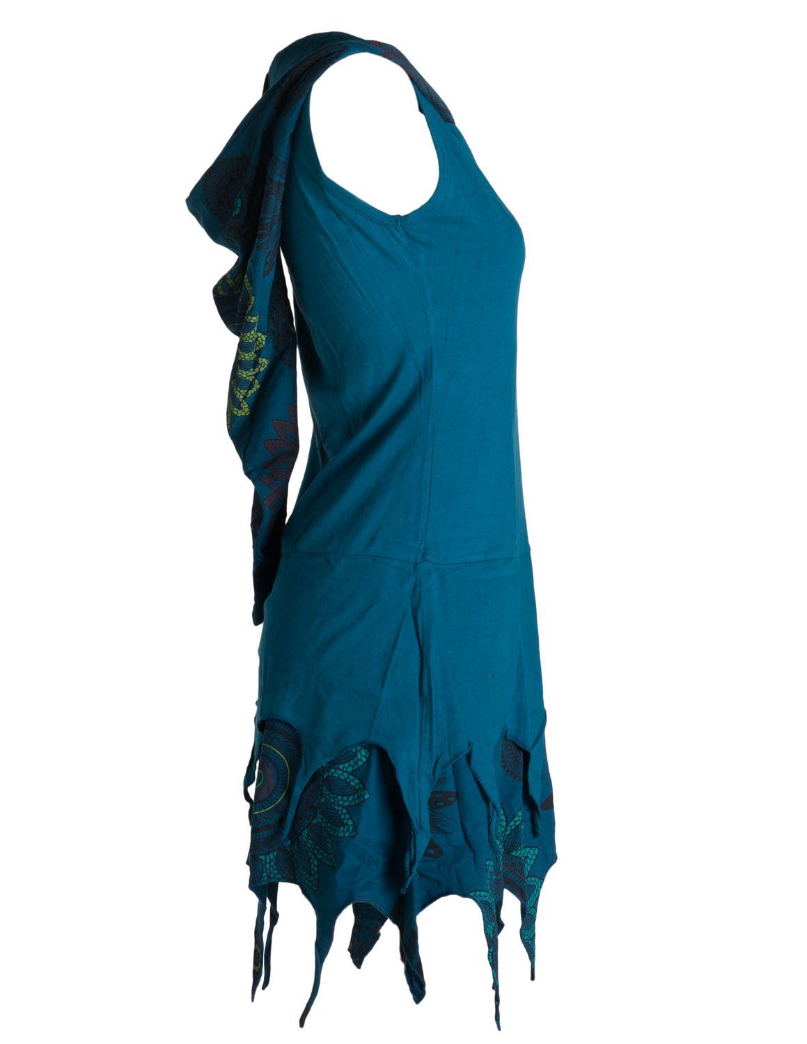 Vishes Tunikakleid Zipfelige Elfentunika Lagenlook Blumen bedruckt Hippie, Boho, Ethno, Goa Style