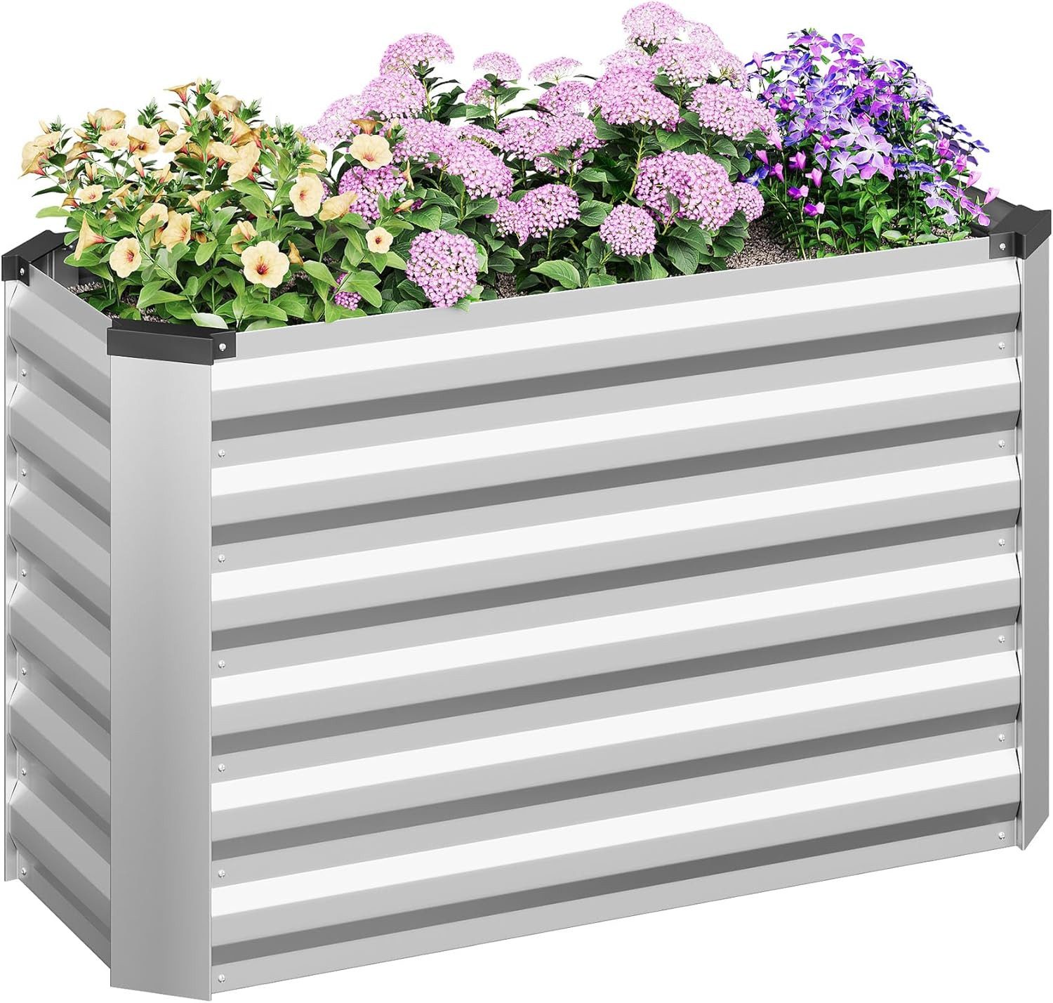Woltu Hochbeet, Pflanzkübel, für Garten Balkon, aus robustem Stahlblech, Silber