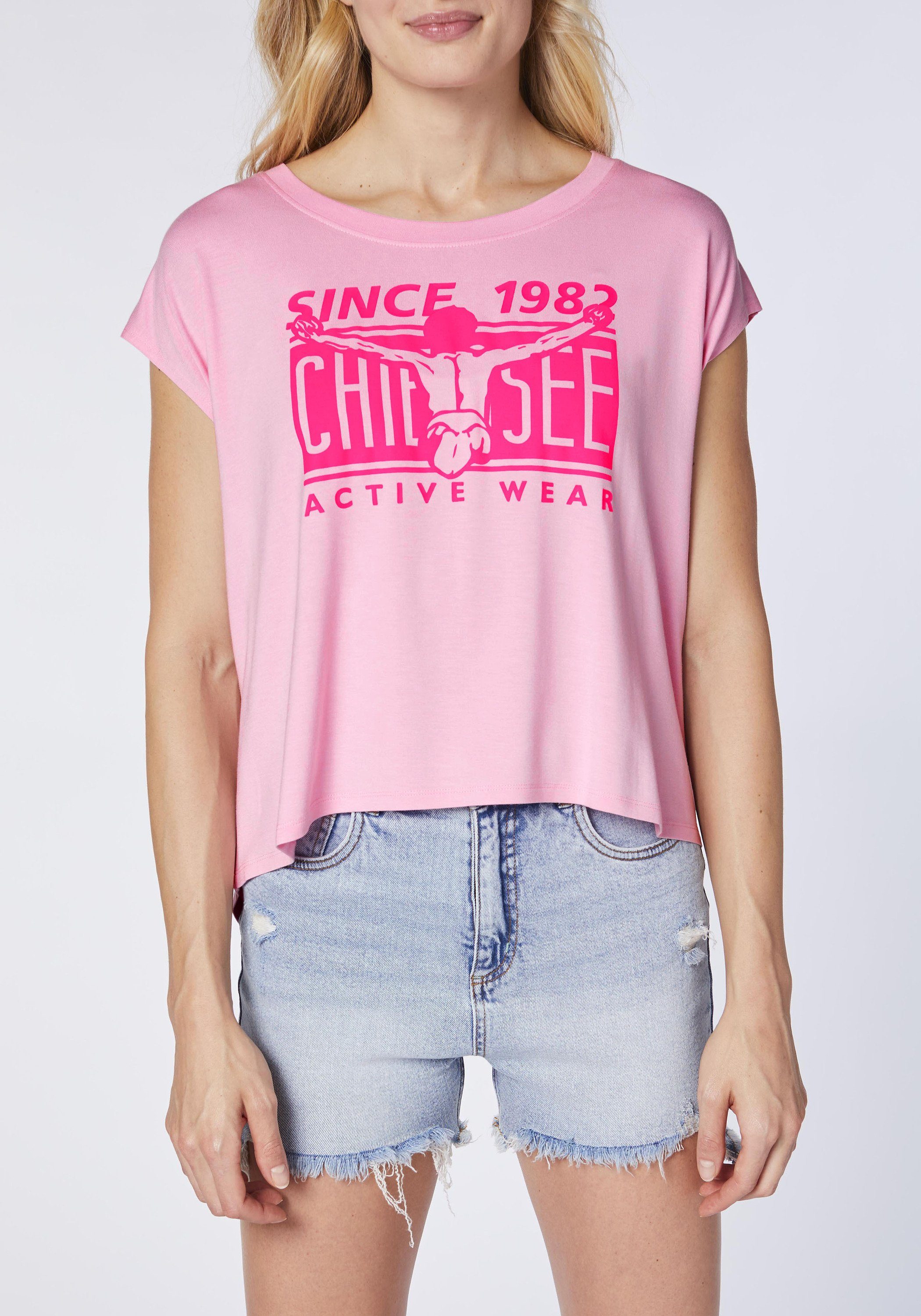 Chiemsee Print-Shirt T-Shirt Pink 1 aus mit Prism Labelprint Viskose-Elasthanmix