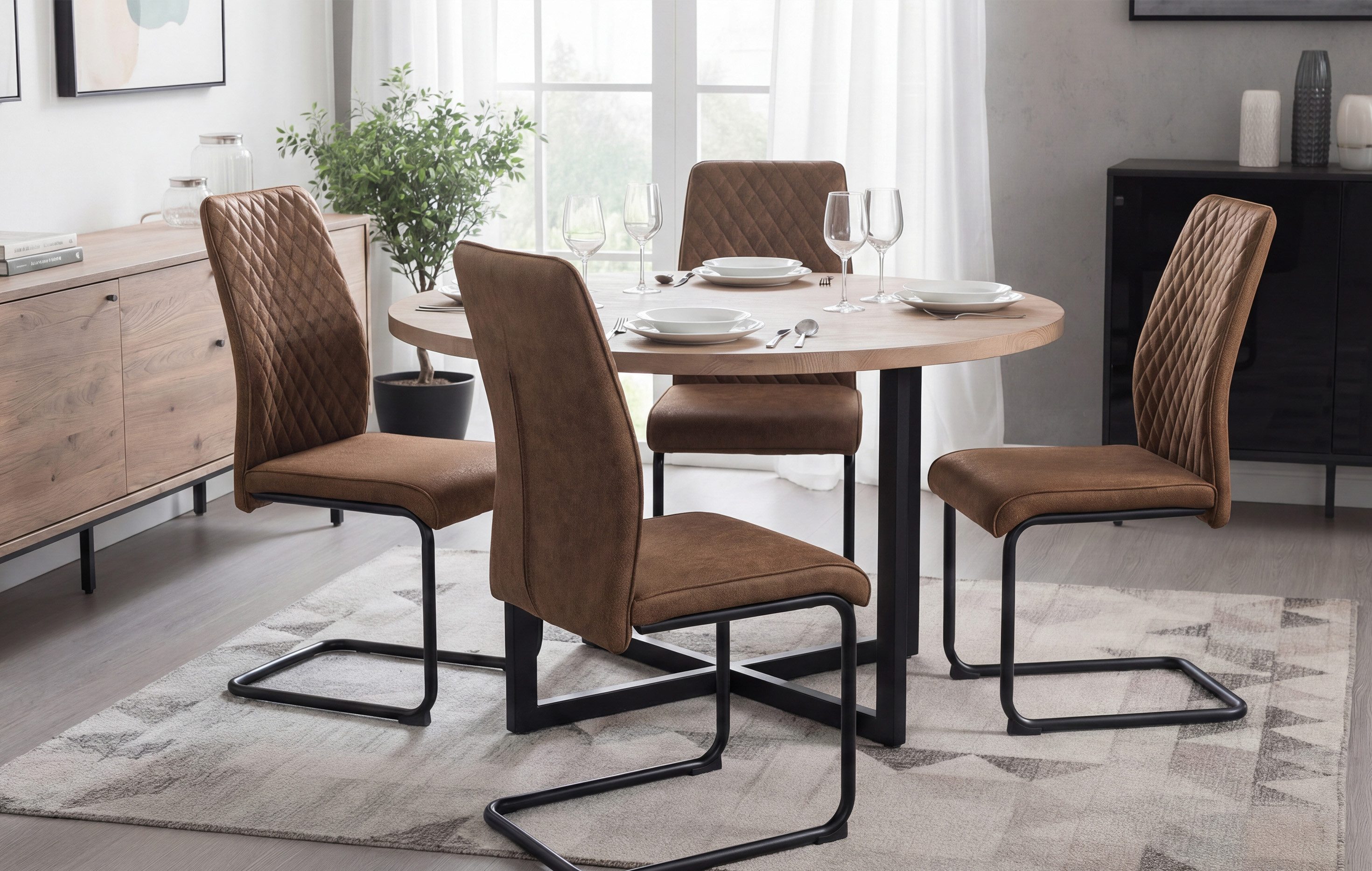 B&D home Freischwinger THEO (4er Set), Esszimmerstuhl, kippsicher, gepolstert, pulverbeschichtet