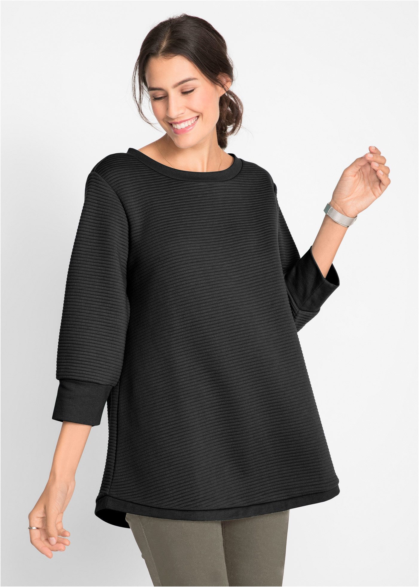bonprix Sweatshirt langer Schnitt, mit U-Bootausschnitt, mit Ballonärmeln