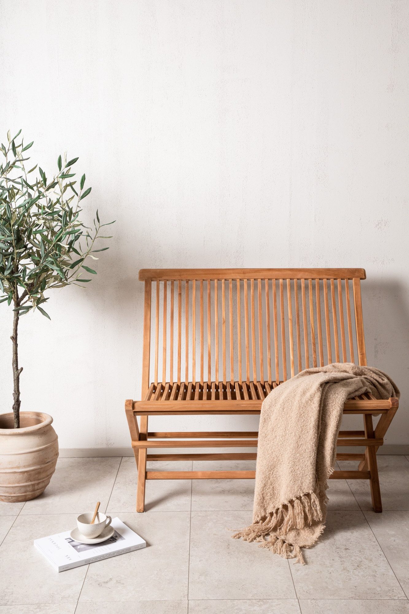 Venture Home Ghana, robuste Holzbank für hohen Sitzkomfort, Sitzbank minimalistisch, Teakoptik, komfortabel