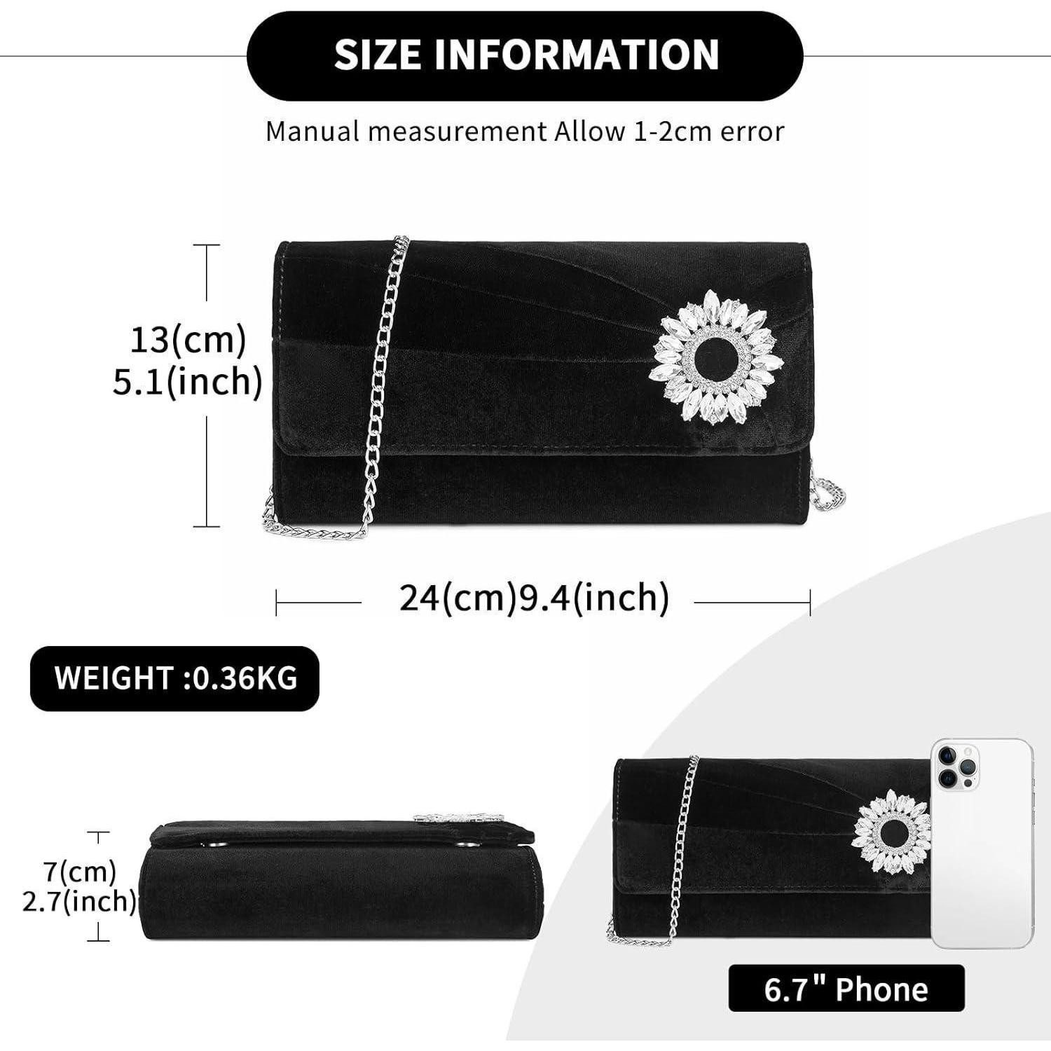 LuxusKollektion Clutch Clutch Samt Strass Kette Braut Hochzeit Damen Abendtasche Schwarz-2