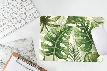 MuchoWow Mauspad Monstera - Illustration - Weiß - Mädchen - Kinder - Jungen Pad (1-St), Mousepad Computer Mousepads - Maus Mat - Pad - Mausunterlage