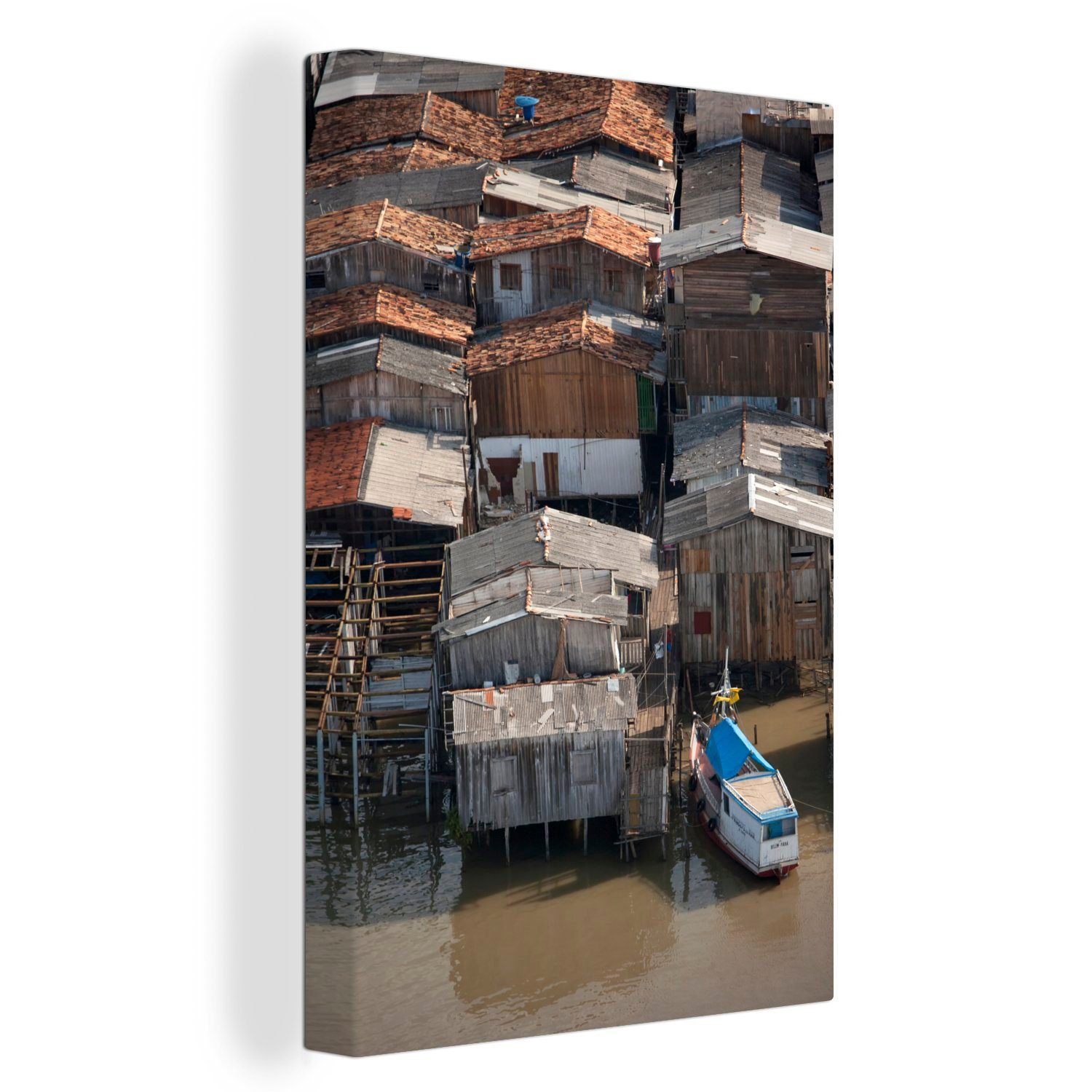 OneMillionCanvasses® Leinwandbild Braun gefärbte Favela am Amazonas in Belém, (1 St), Leinwandbild fertig bespannt inkl. Zackenaufhänger, Gemälde, 20x30 cm