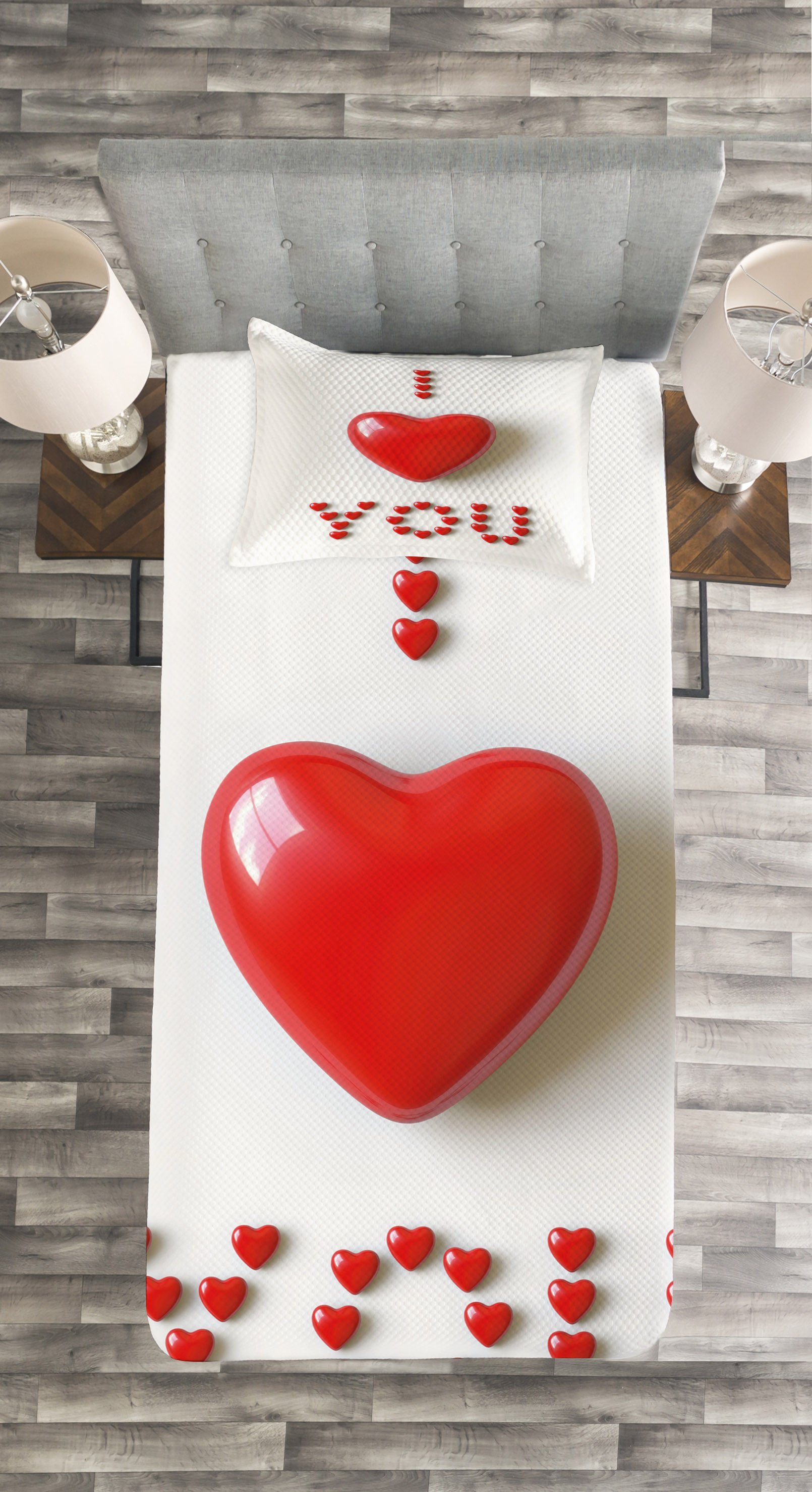 dich Herz Ich Kissenbezügen 3D Set liebe Letters Abakuhaus, Waschbar, Tagesdecke mit