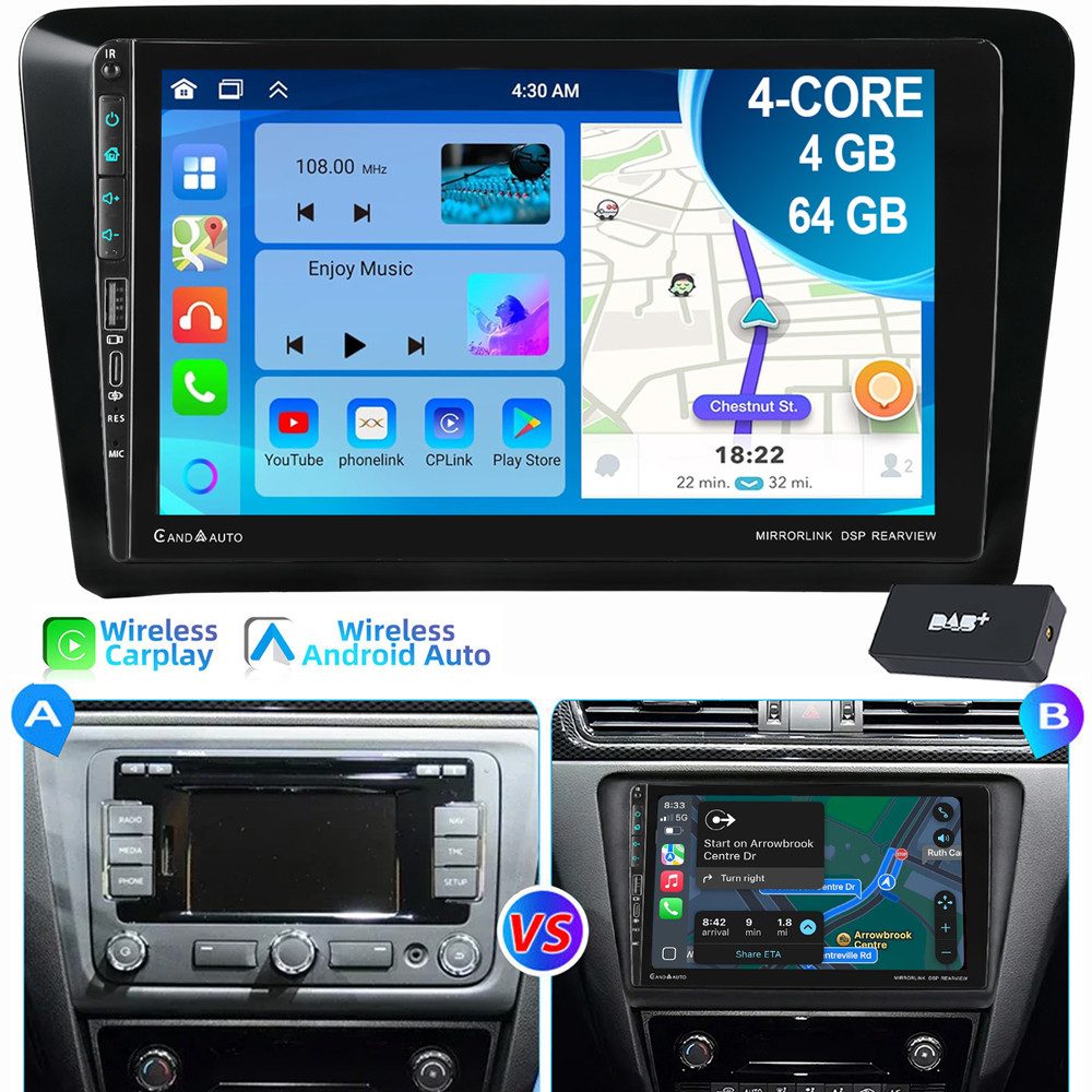 ESSGOO Für Skoda Rapid Spaceback 2012-2020 Android 15 Carplay Navi WIFI Autoradio (RDS, Digitalradio (DAB), FM, AM)