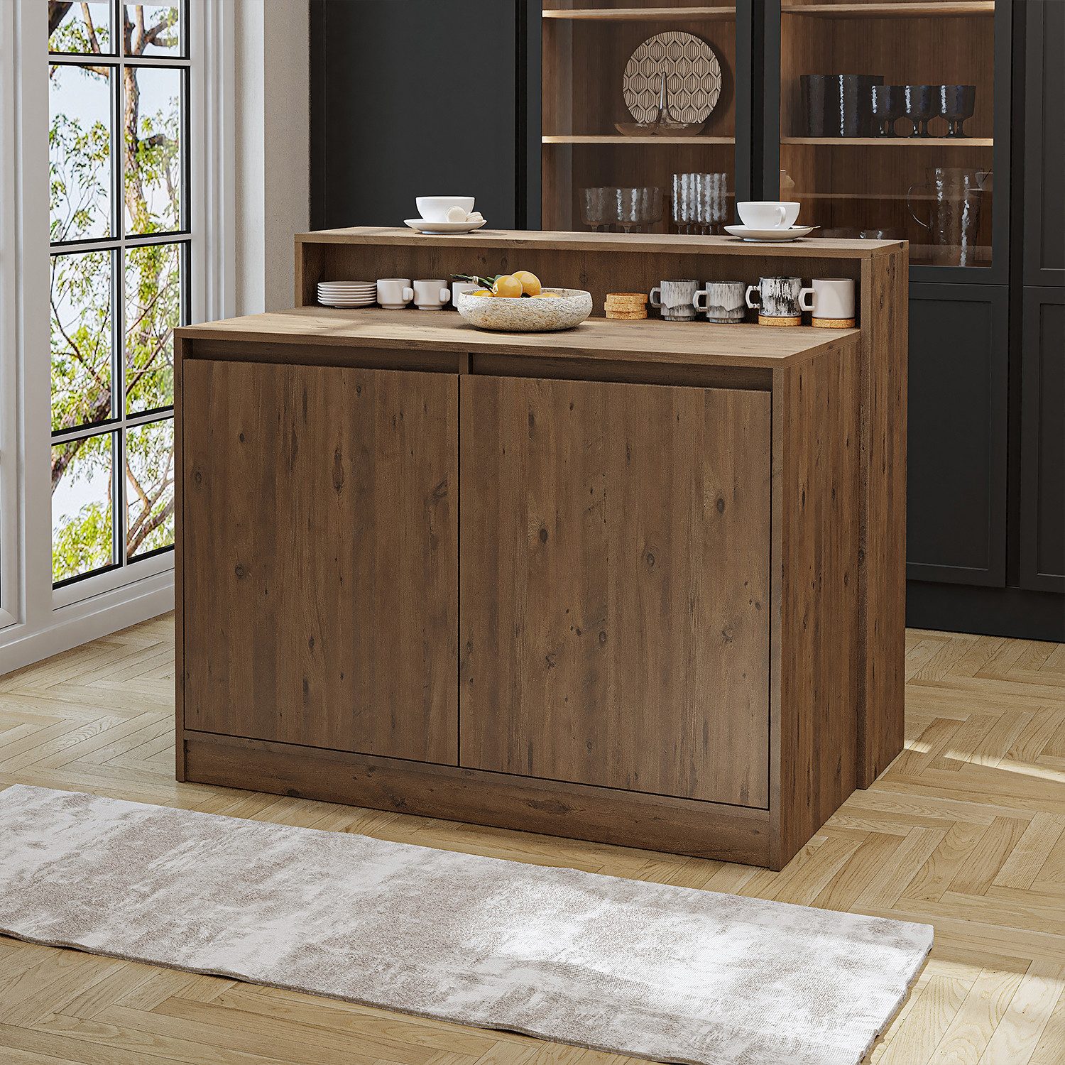 Roomart Kücheninsel Kücheninsel CORTADO 120 cm, Bartisch & Stauraum, 4 Farben, (Bartisch, Kücheninsel), Thekenebene rückseitig, 4-Fach-Unterschrank, Barhocker-kompatibel