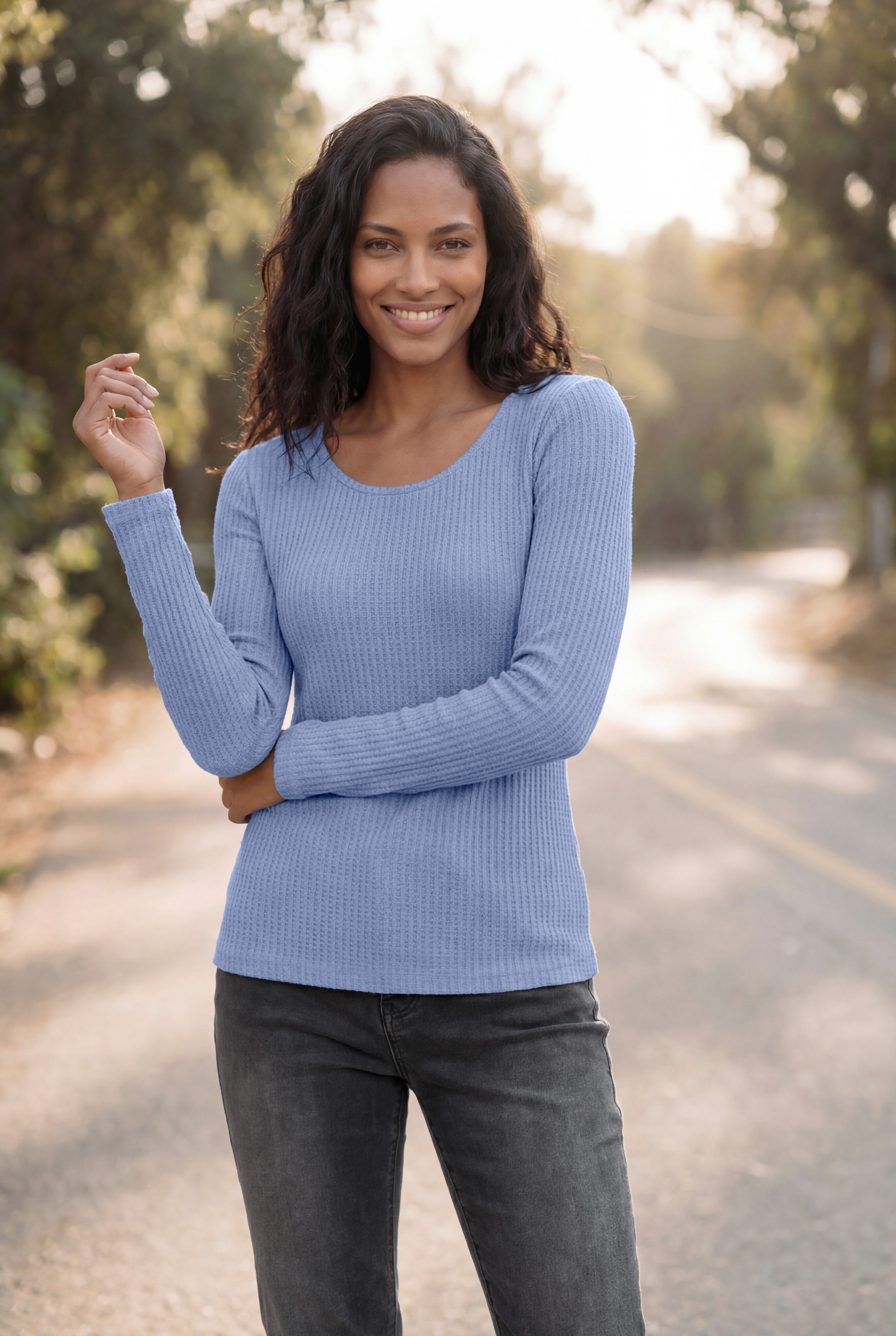 LASCANA Langarmshirt aus weichem Waffelpiqué Jersey, bügelfrei