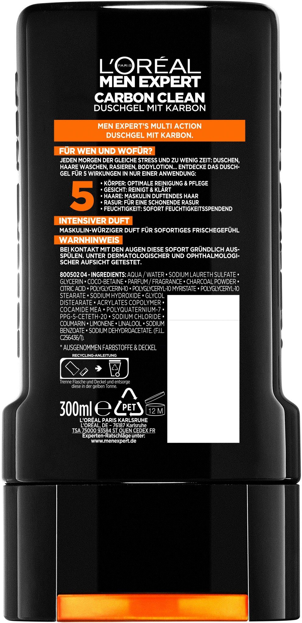 Duschgel XL, MEN L'ORÉAL EXPERT PARIS Carbon Pure 6-tlg.