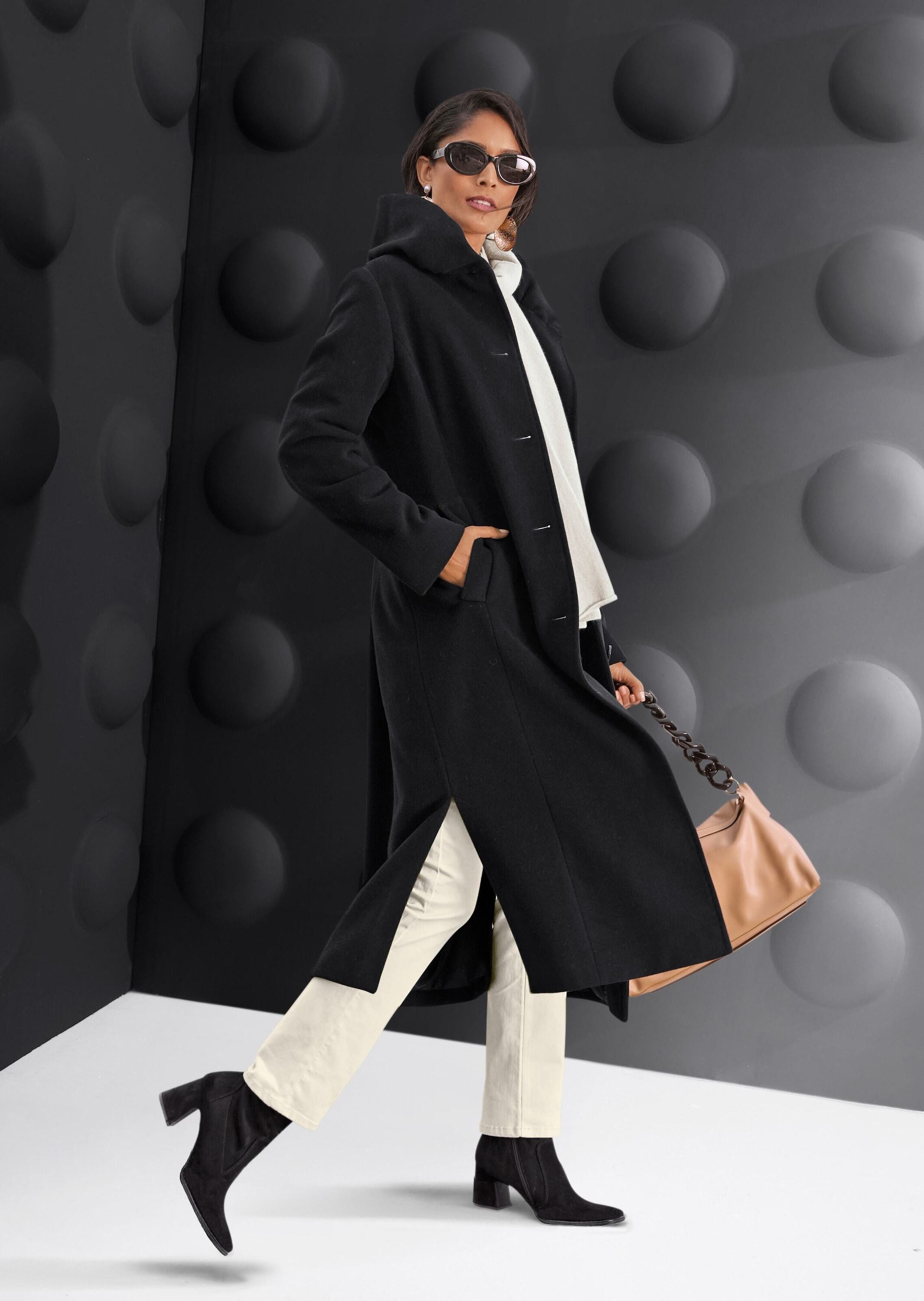 MADELEINE Kurzmantel Eleganter Wintermantel mit Umschlagkragen Zeitloser Wollmantel mit Leistentaschen, Knopfleiste und Langarm