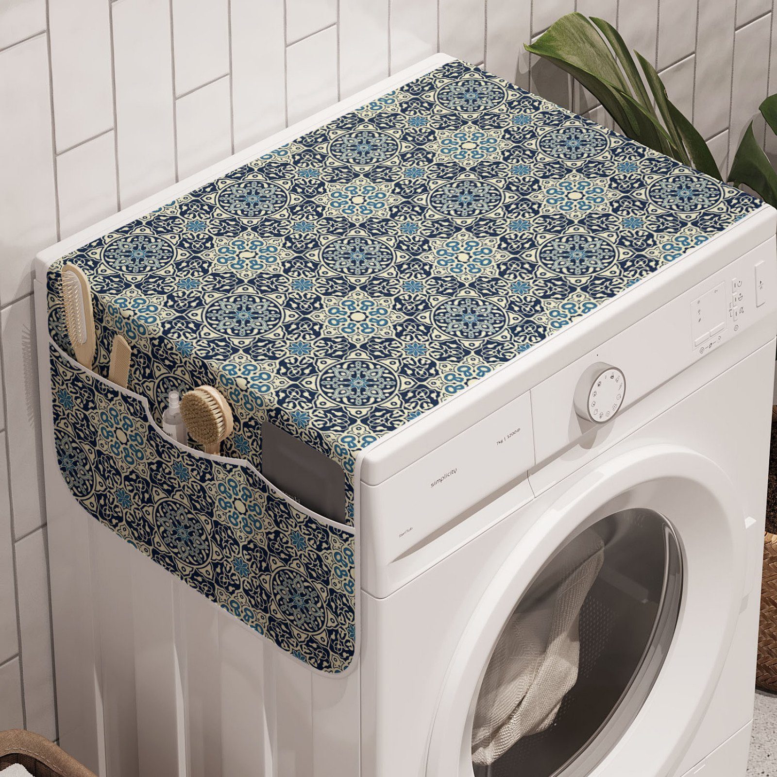 Abakuhaus Badorganizer Anti-Rutsch-Stoffabdeckung für Waschmaschine und Trockner, Blumen traditionell