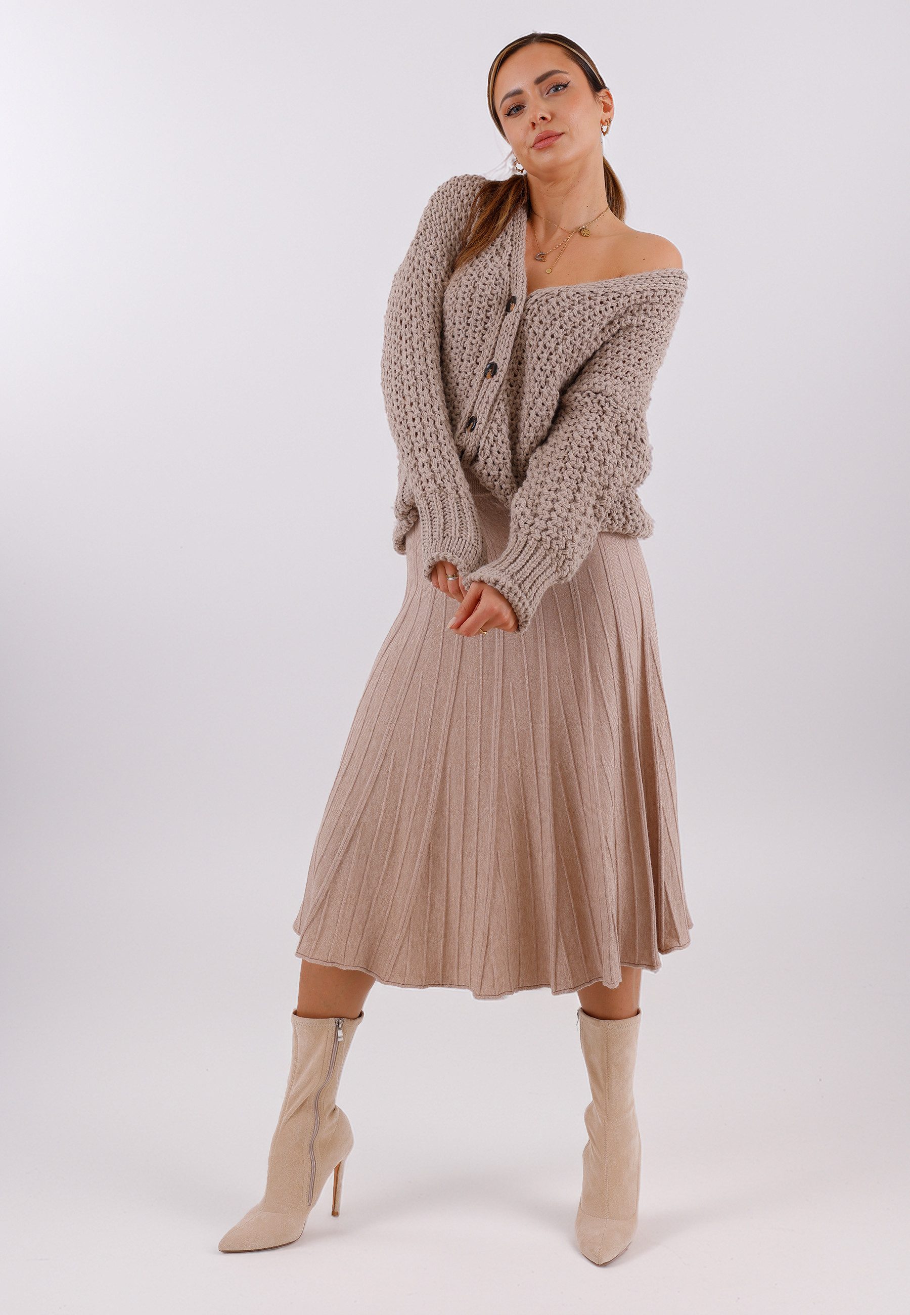 YC Fashion & Style Strickrock Eleganter Midirock aus Feinstrick - elastischer Bund, One Size (34–42) in Unifarbe