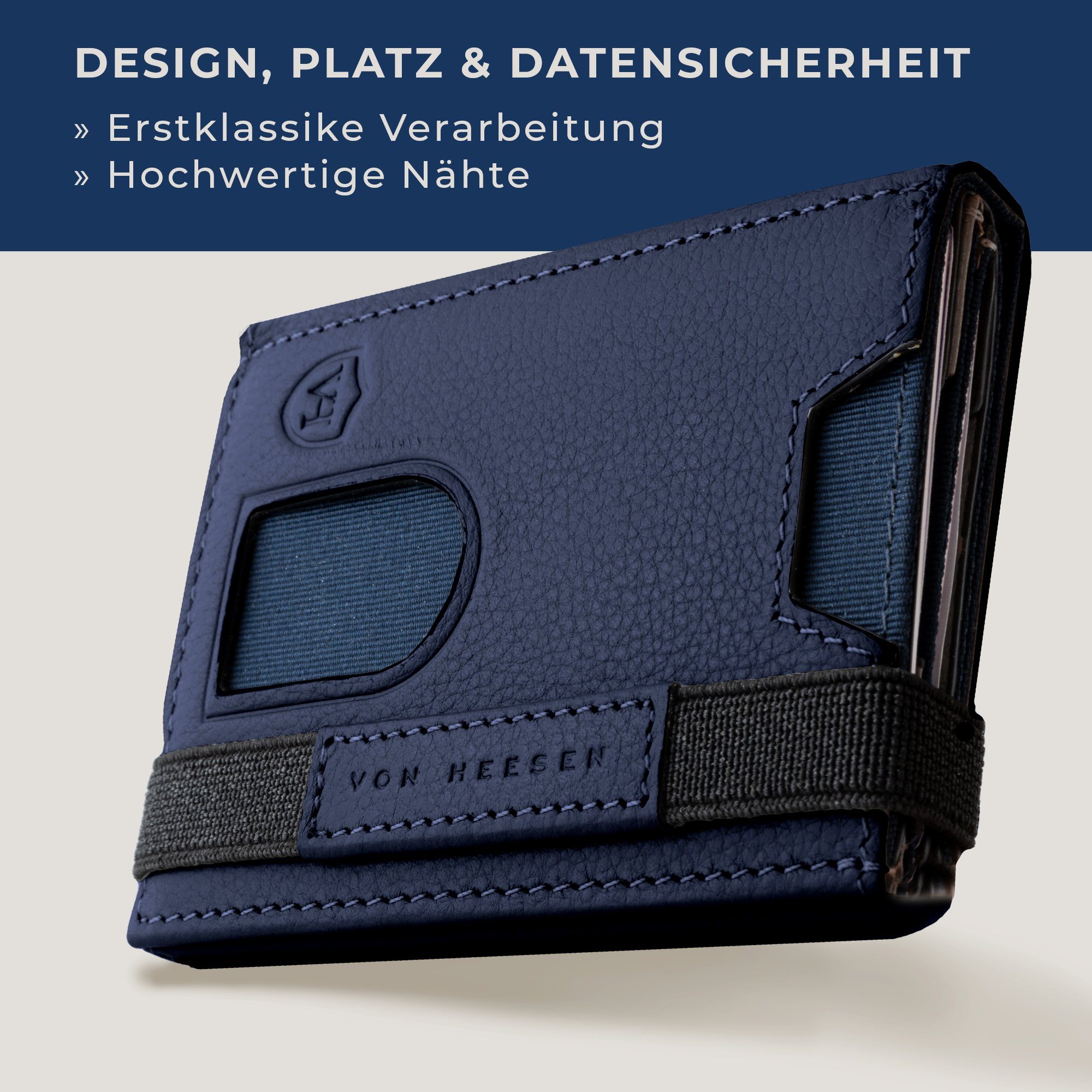 VON HEESEN Geldbörse Whizz Wallet Geschenkbox Wallet mit 5 Blau & RFID-Schutz inkl. Portemonnaie Geldbeutel Slim Mini-Münzfach, Kartenfächer &