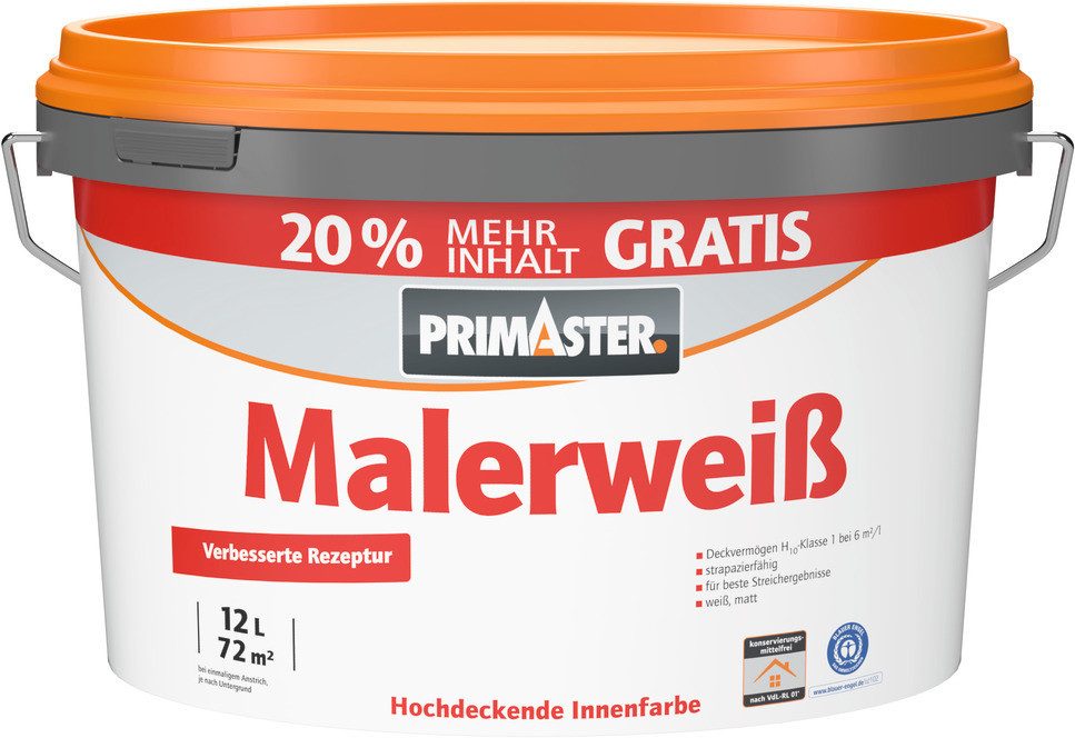 Primaster Wandfarbe Primaster Wandfarbe Malerweiß matt 12 L + 20%