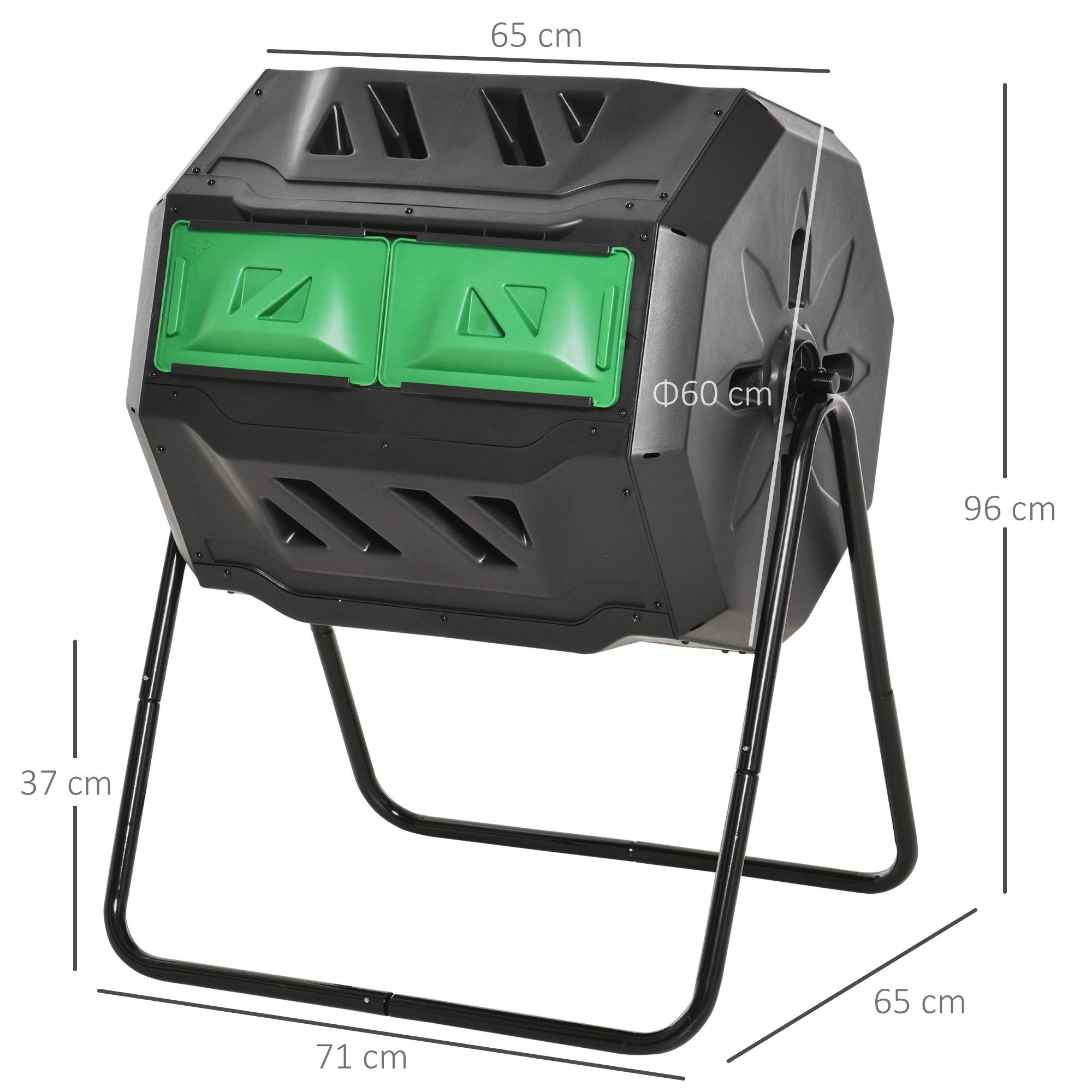 Outsunny Trommel-Komposter 160L Gartenkomposter mit 2 Kammern, drehbar, für Bio-Abfälle, Schwarz, effizient & robust Aosom – Bild 3 von 5