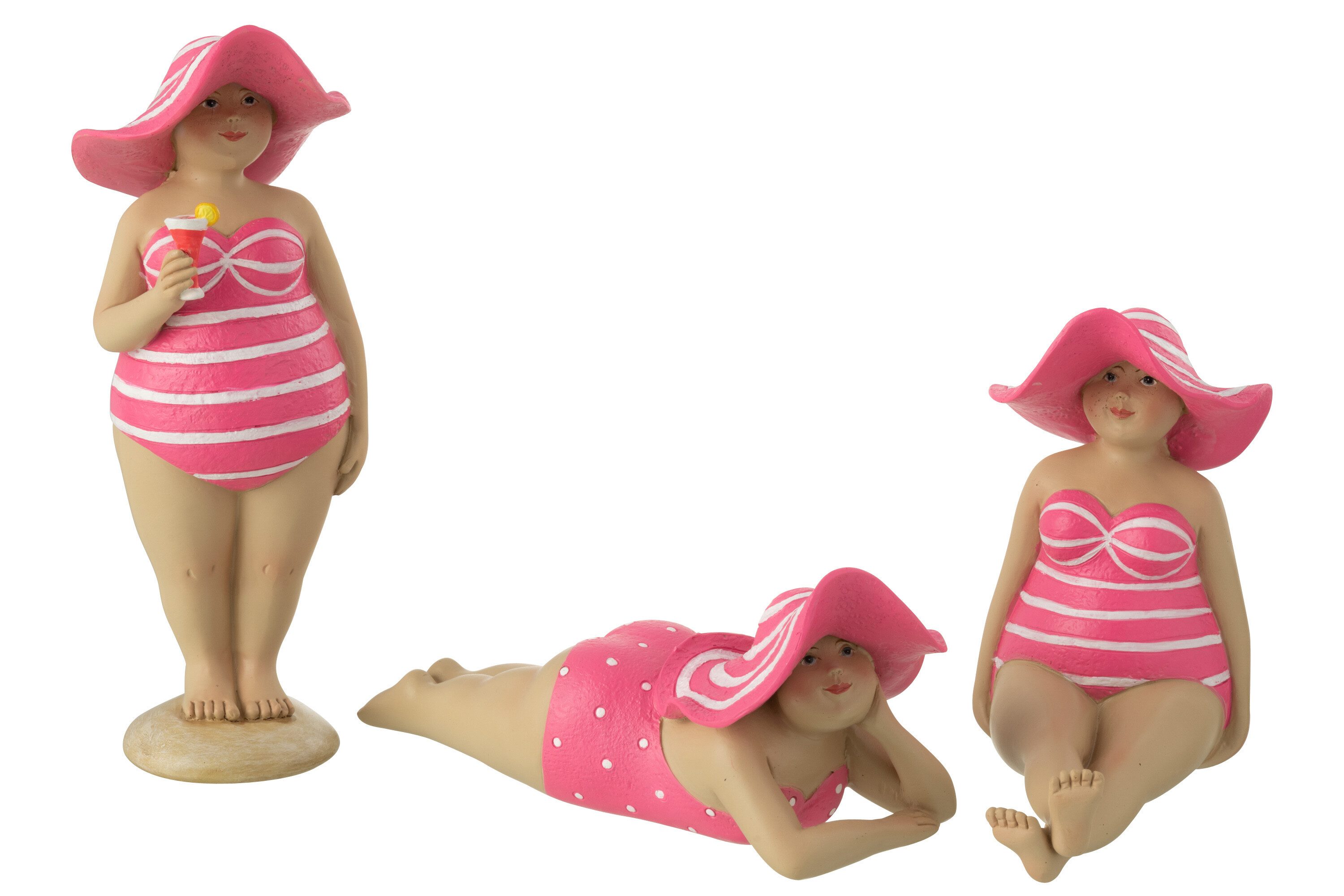 Dekofigur Dekofiguren Strandladies 3er Set Polyresin Bunt mit Hut 21,8 cm