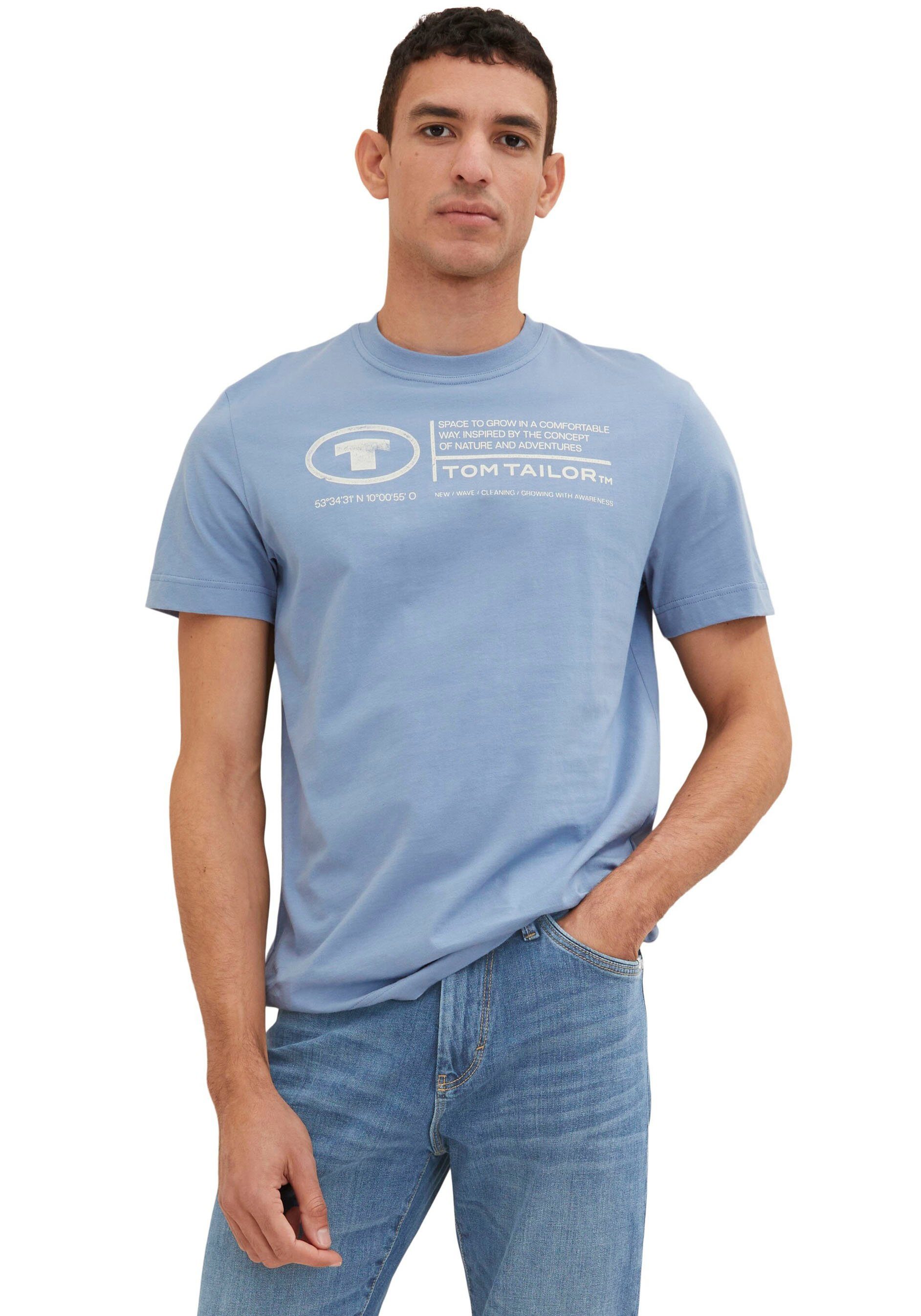 TOM TAILOR Print-Shirt Tom Tailor Herren T-Shirt Frontprint Greyish Mid Blue