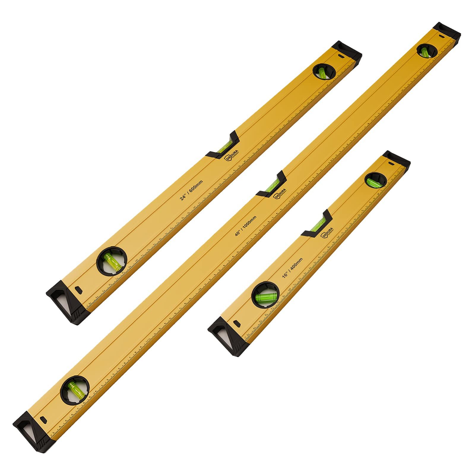 dedura Wasserwaage Wasserwaage magnetisch, Magnetwasserwaage Lineal, Aluminium, (40 - 60 - 100, 3 St., 3er Wasserwaagen Set 40cm, 60cm und 100cm)