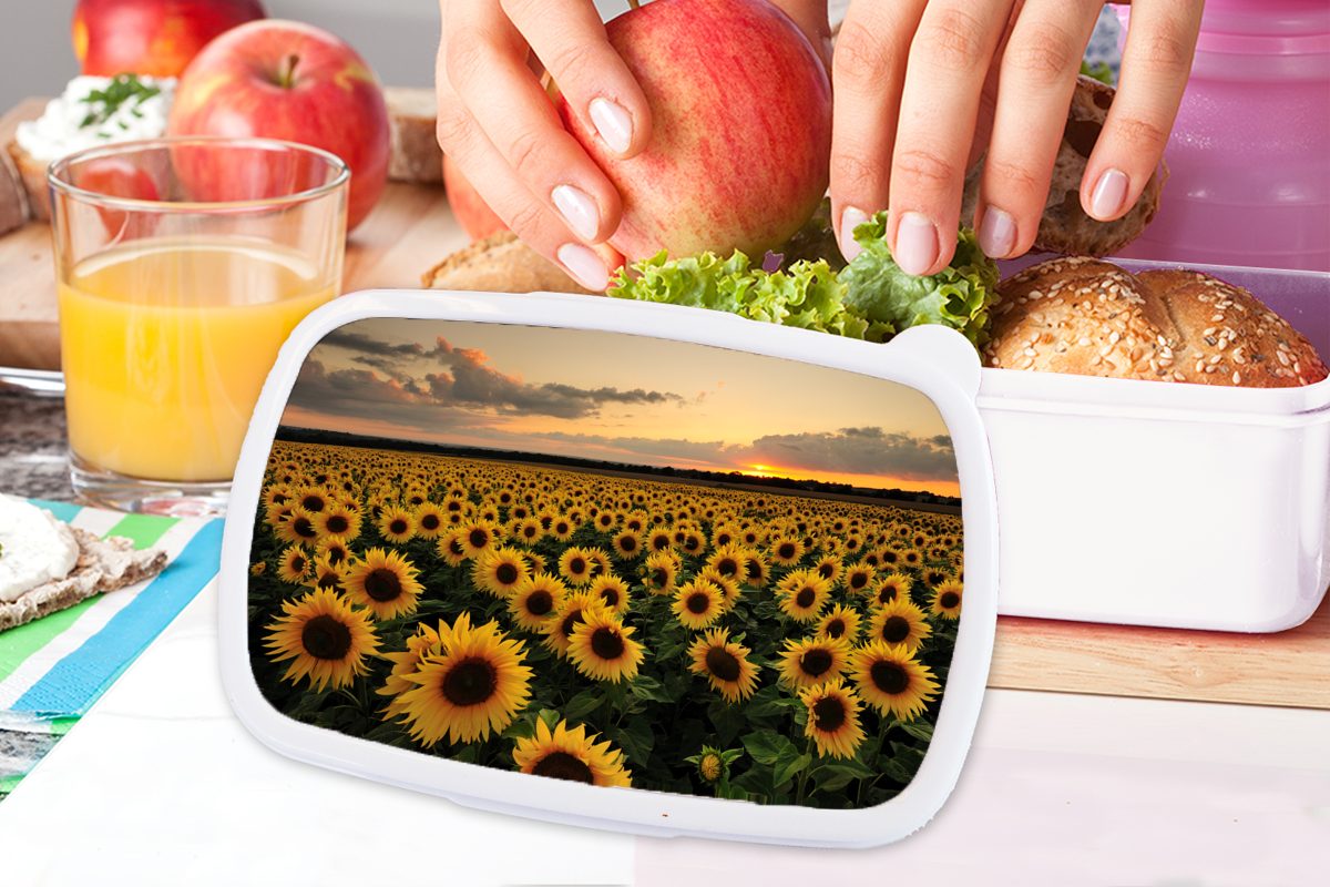 und MuchoWow Brotdose, Lunchbox - Farben, für (2-tlg), - weiß Erwachsene, Kunststoff, Kinder Mädchen und Jungs Sonnenuntergang Brotbox Sonnenblume für